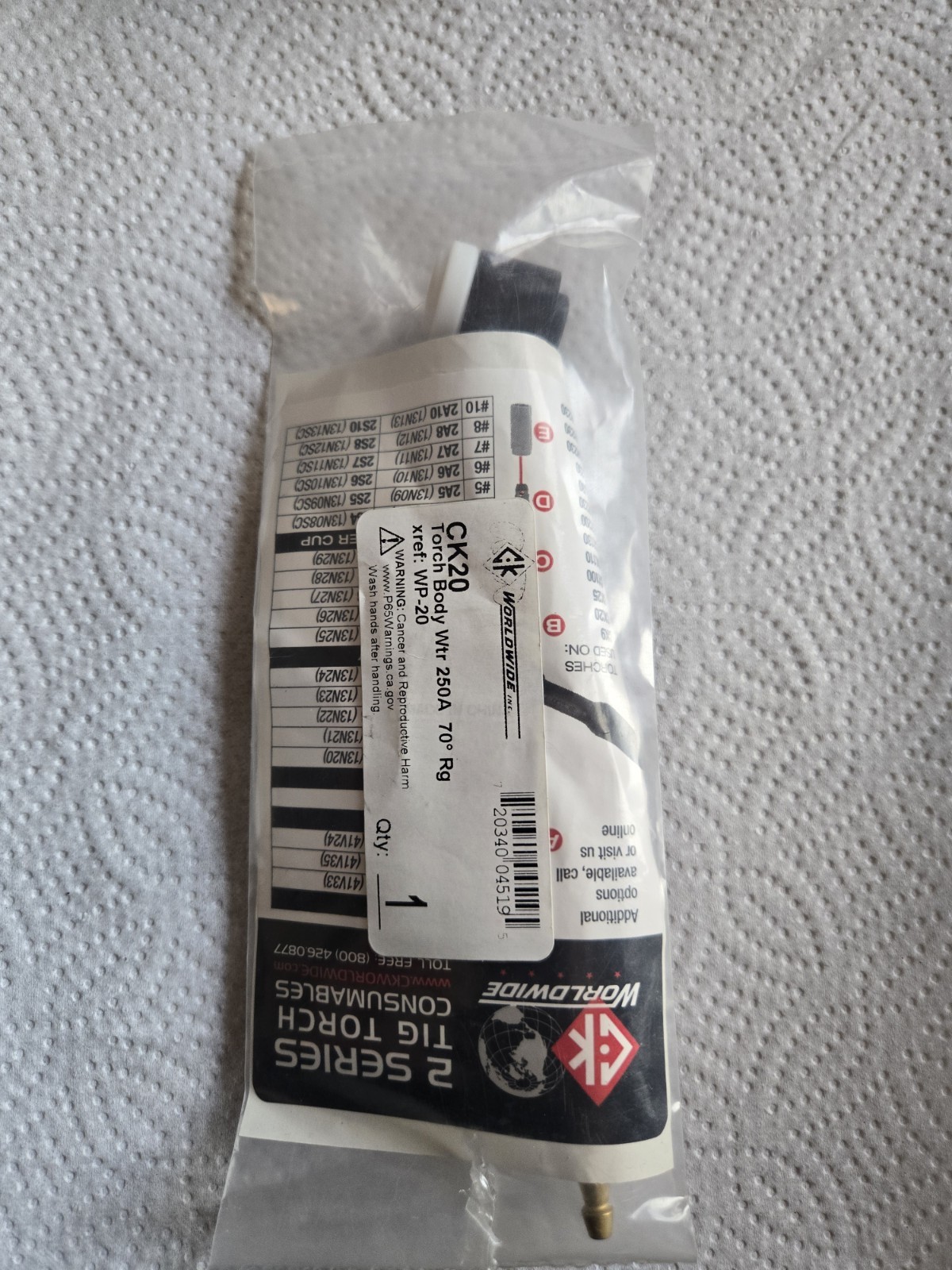 CK Worldwide 20 Tig Torch Body Rg 250A Water Cooled 70