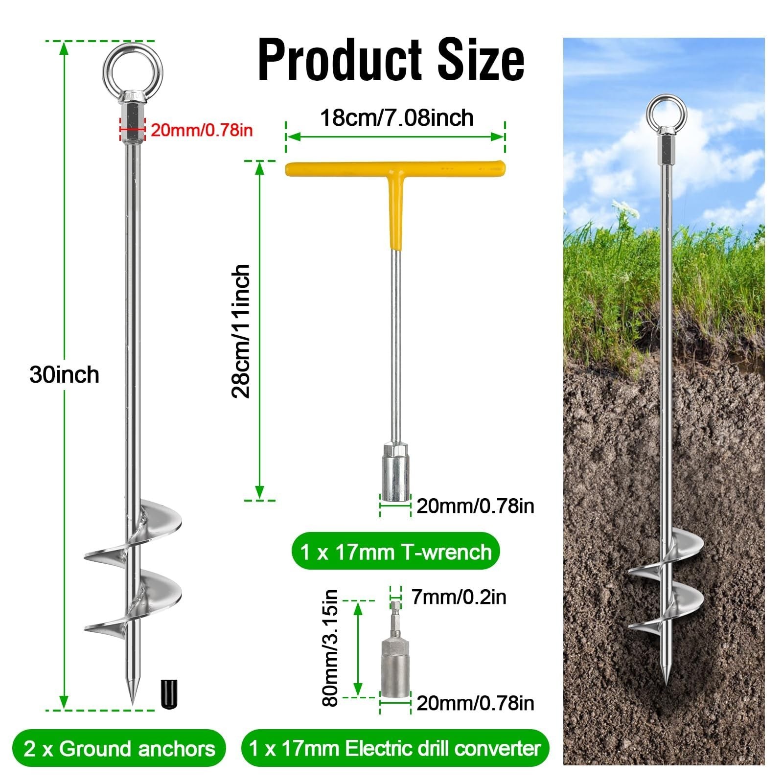 Ground Anchors Heavy Duty, 2 Pack Fully Welded Solid Steel Ground Anchors Scr…