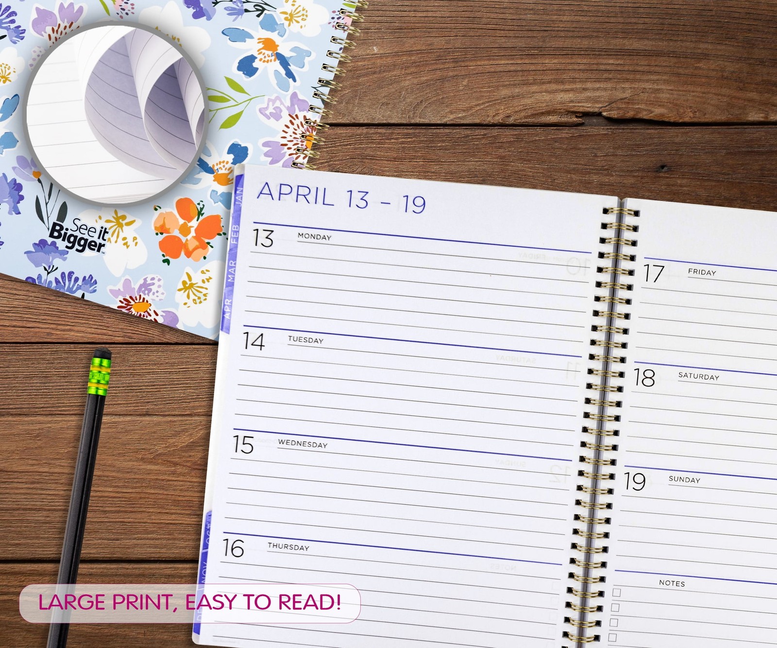 See it Bigger Monthly Weekly Planner Large (9″x 11″) Oct 2025 -Dec 2026