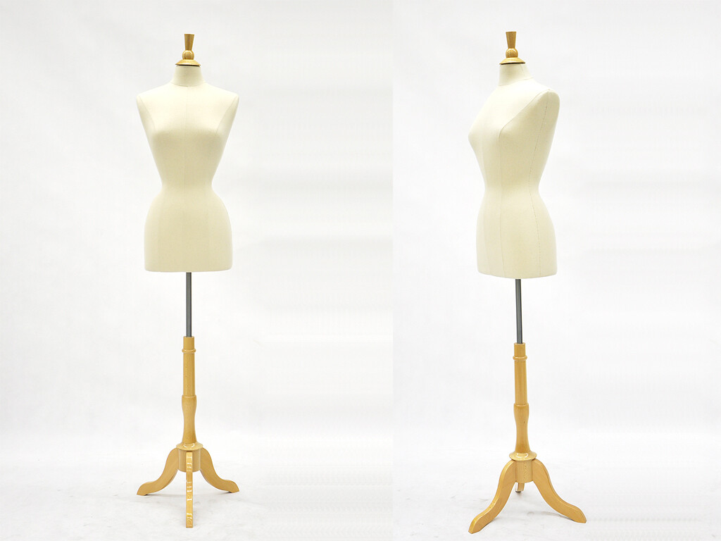 Adult Female Off White Linen Size 2-4 Dress Form Mannequin Torso with Base