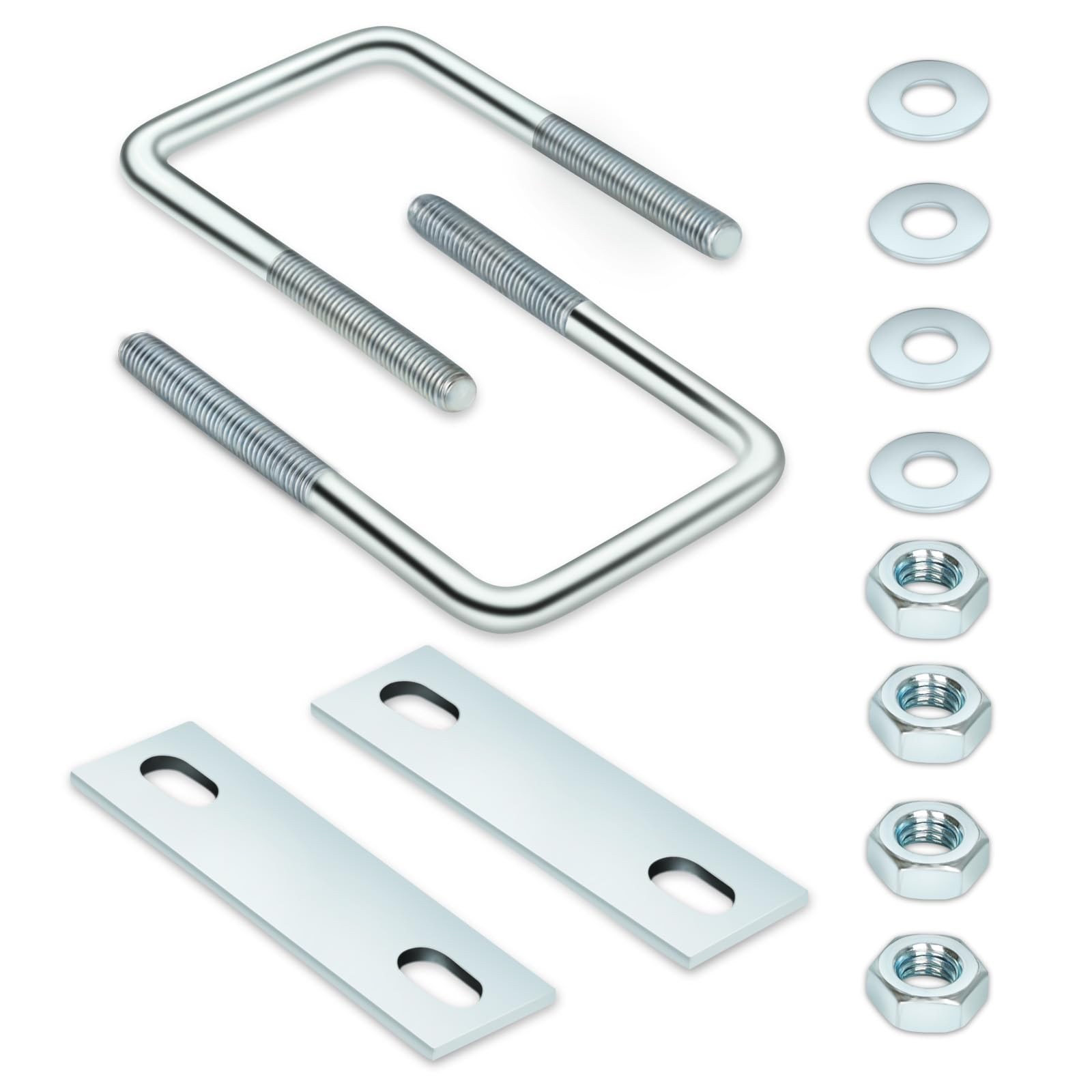4 Sets M8x25x90mm Square U Bolt, 1 Inner Width, 3.54 Length, Zinc, Plate