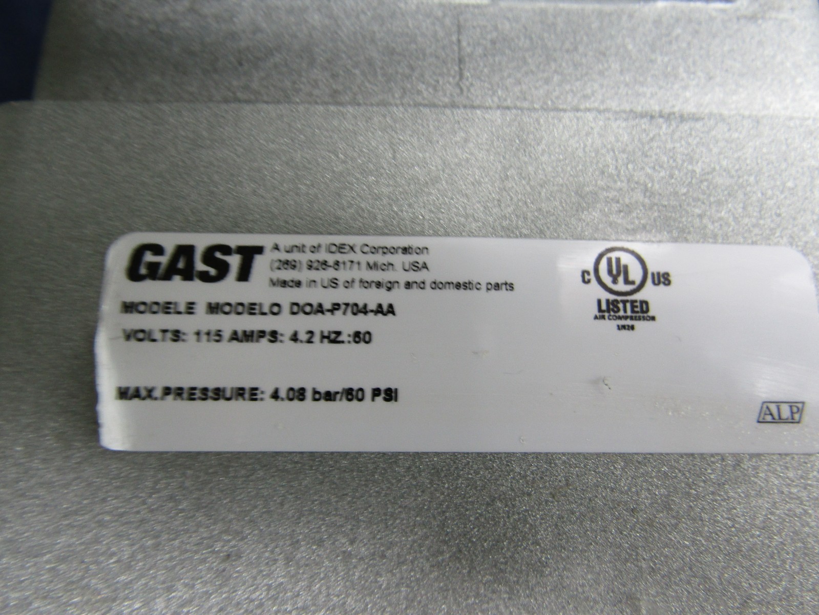 Gast Model No DOA-P704-AA Compressor/Vacuum Pump with WARRANTY 4 available