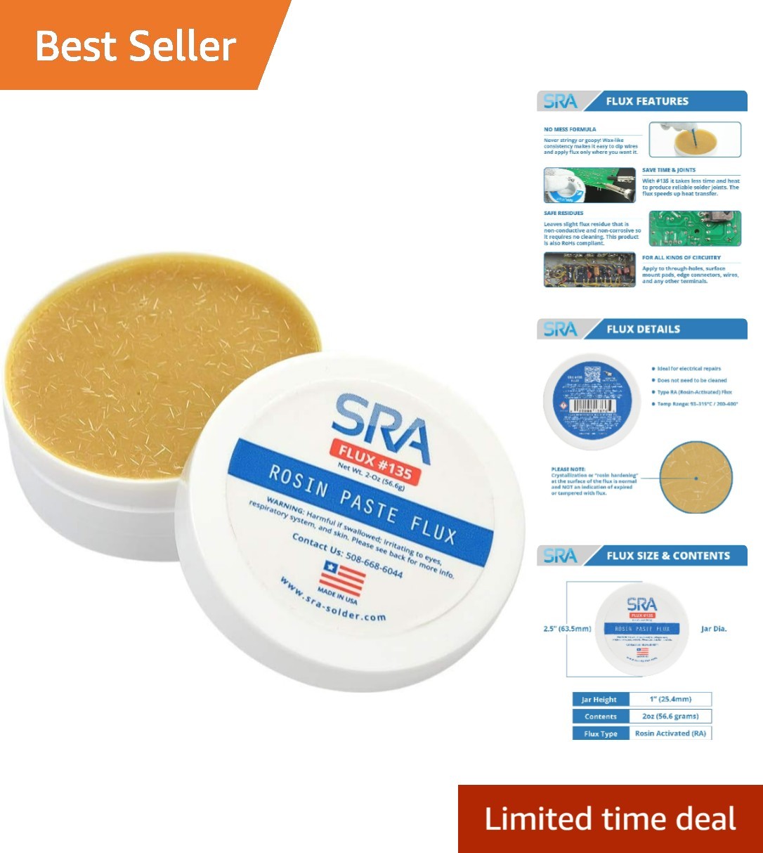 USA Quality 2oz SRA Rosin Flux Paste for Superior Lead-Free Soldering Projects