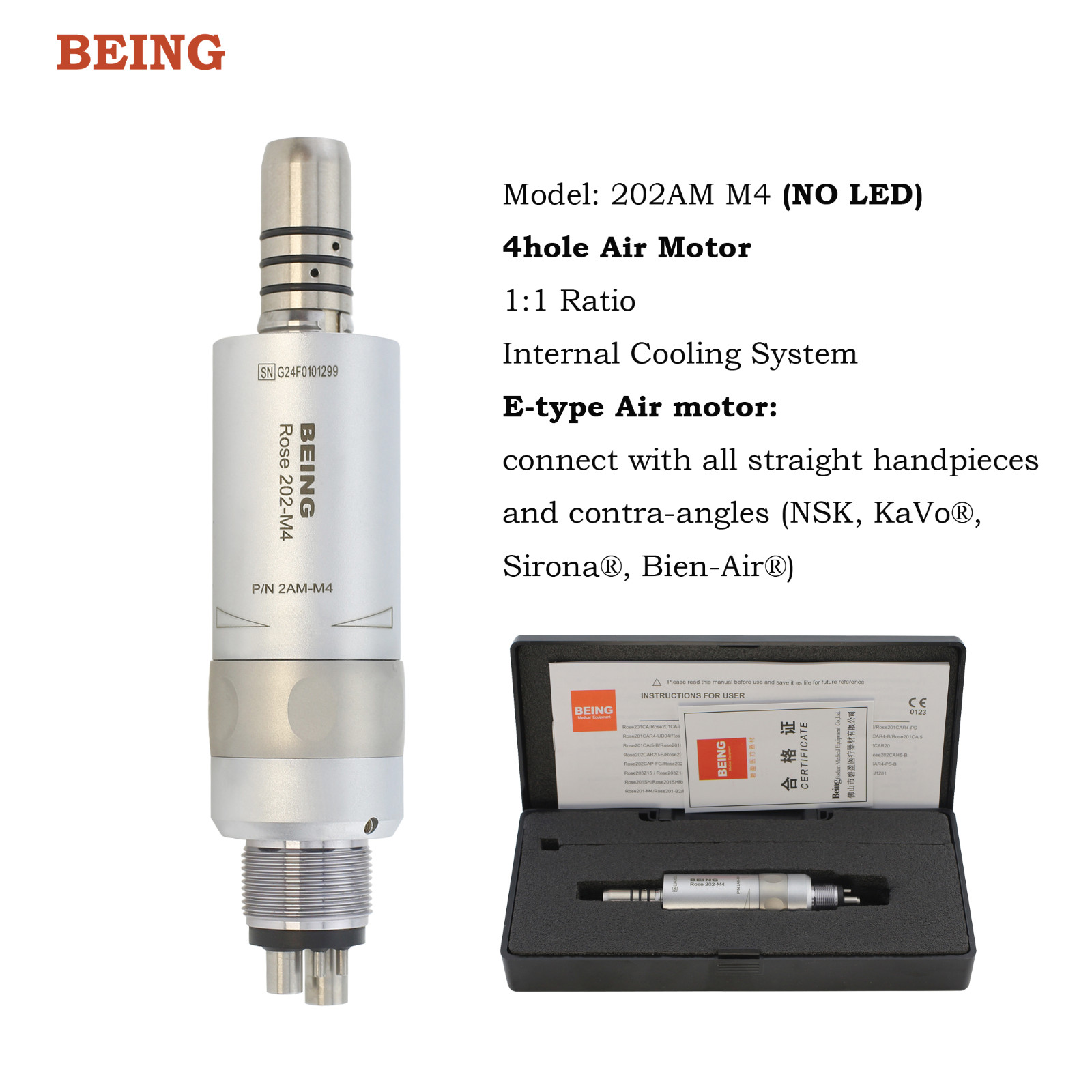 COXO BEING Dental Air Motor 4 6 Hole Slow Speed Handpiece E Type LED Fiber Optic
