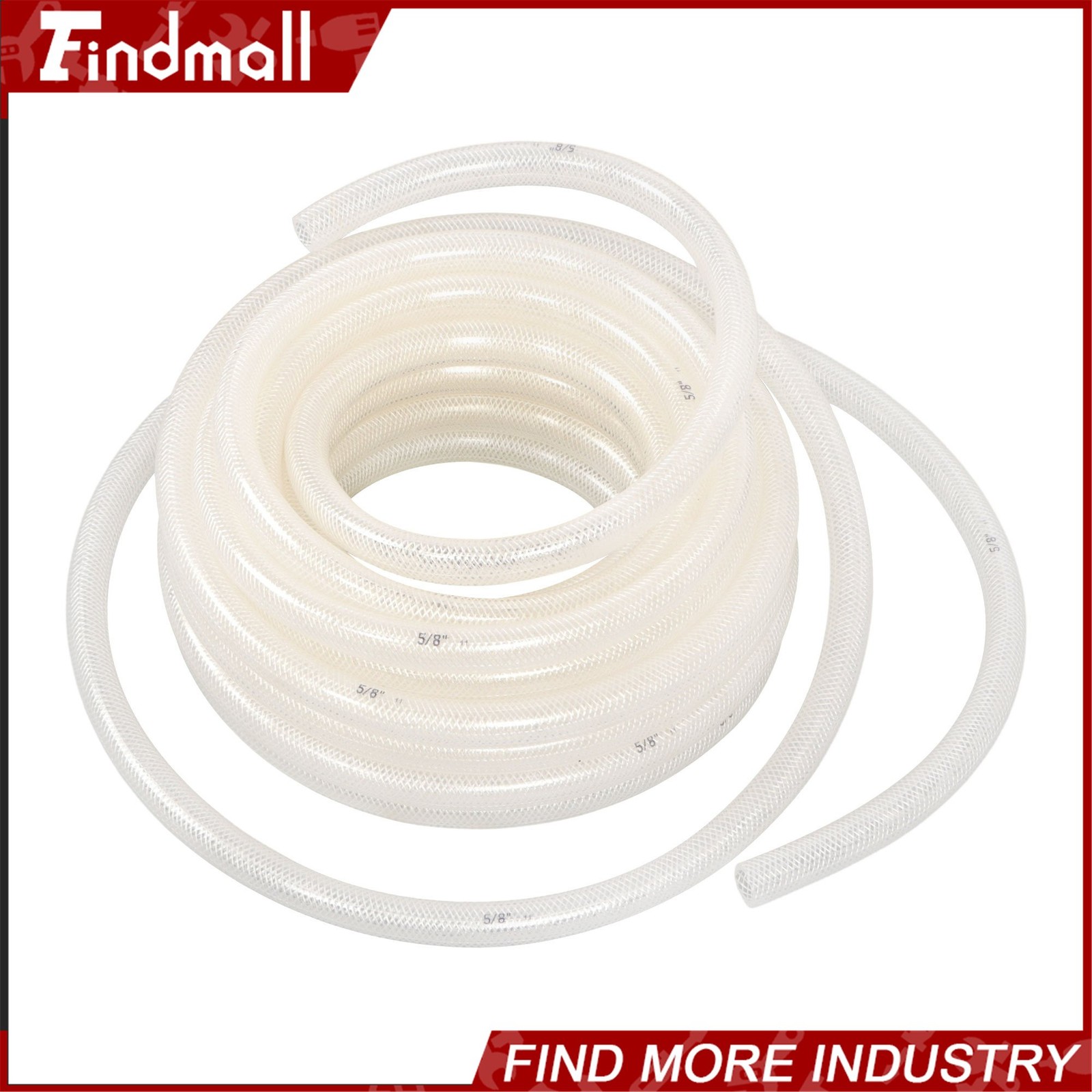 Findmall 50ft 5/8’’ ID × 7/8’’ OD Clear Braided PVC Hose High Pressure