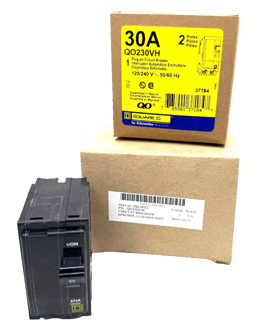 Square D QO230VH Circuit Breaker QO, 30A, 2 pole, 120/240VAC, 22kA, Plugin