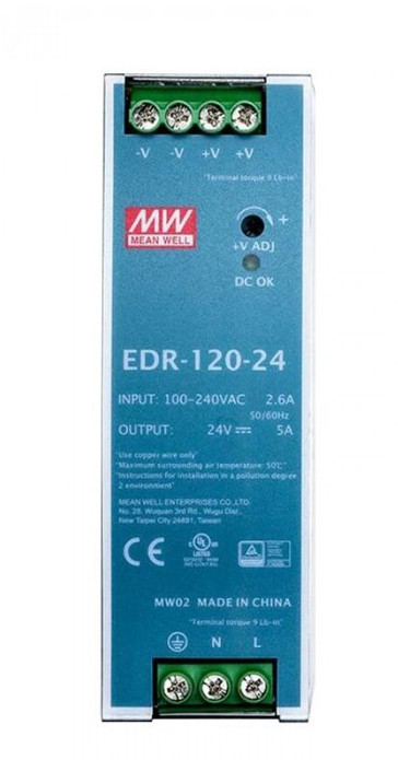 Mean Well EDR-120-24 AC-DC Industrial DIN Rail Power Supply – NEW – FREE SHIP
