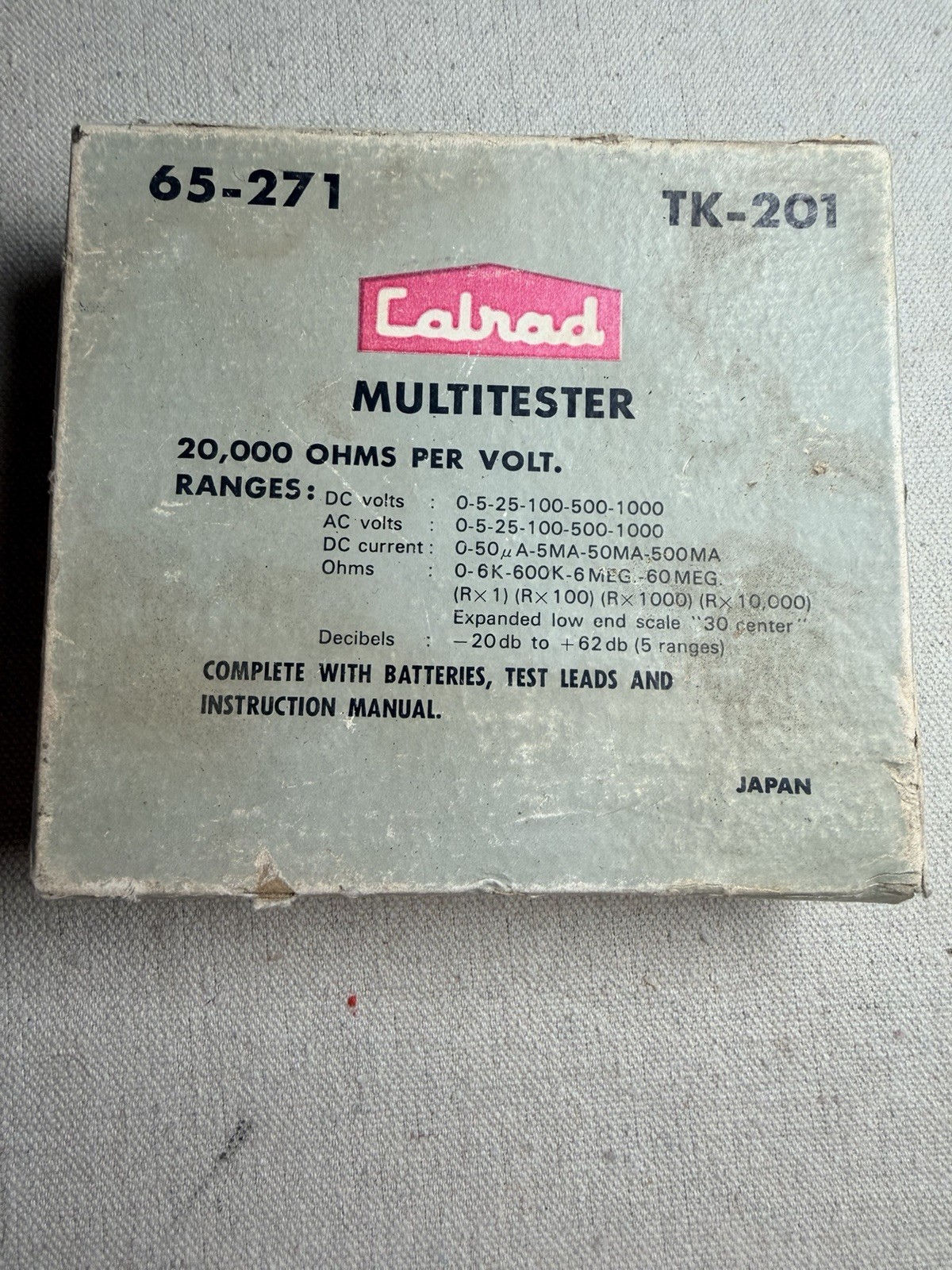 Vintage Calrad 65-271 TK-201 Analog Multitester CIB Test Leads Japan Manual