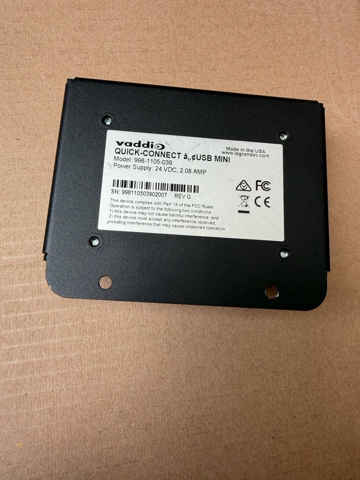 VADDIO 9981105039 Quick-Connect USB Mini, 24V DC, USB Type-A To Type-B