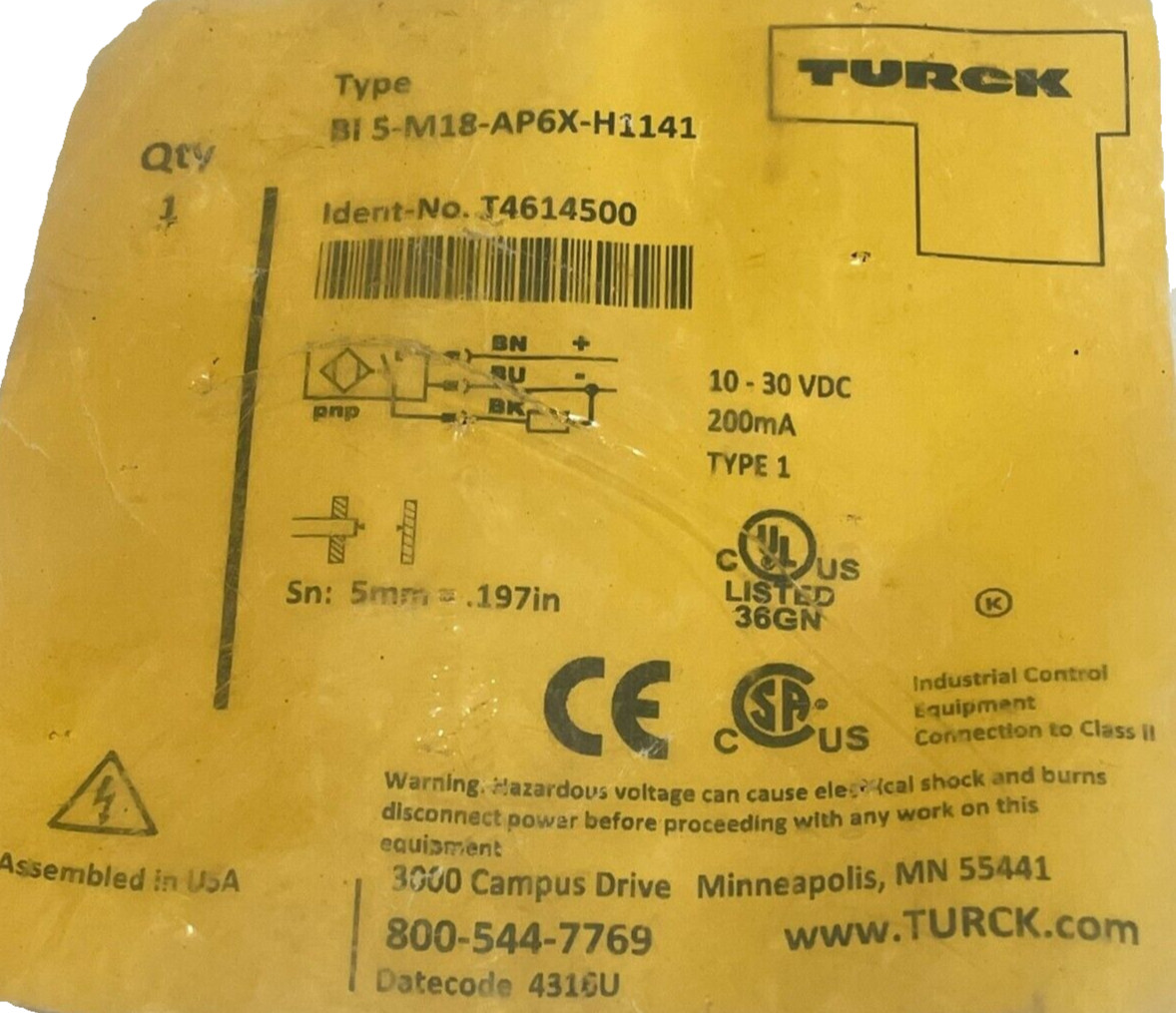 NEW TURCK T4614500 PROXIMITY SENSOR BI 5-M18-AP6X-H1141/CS11191