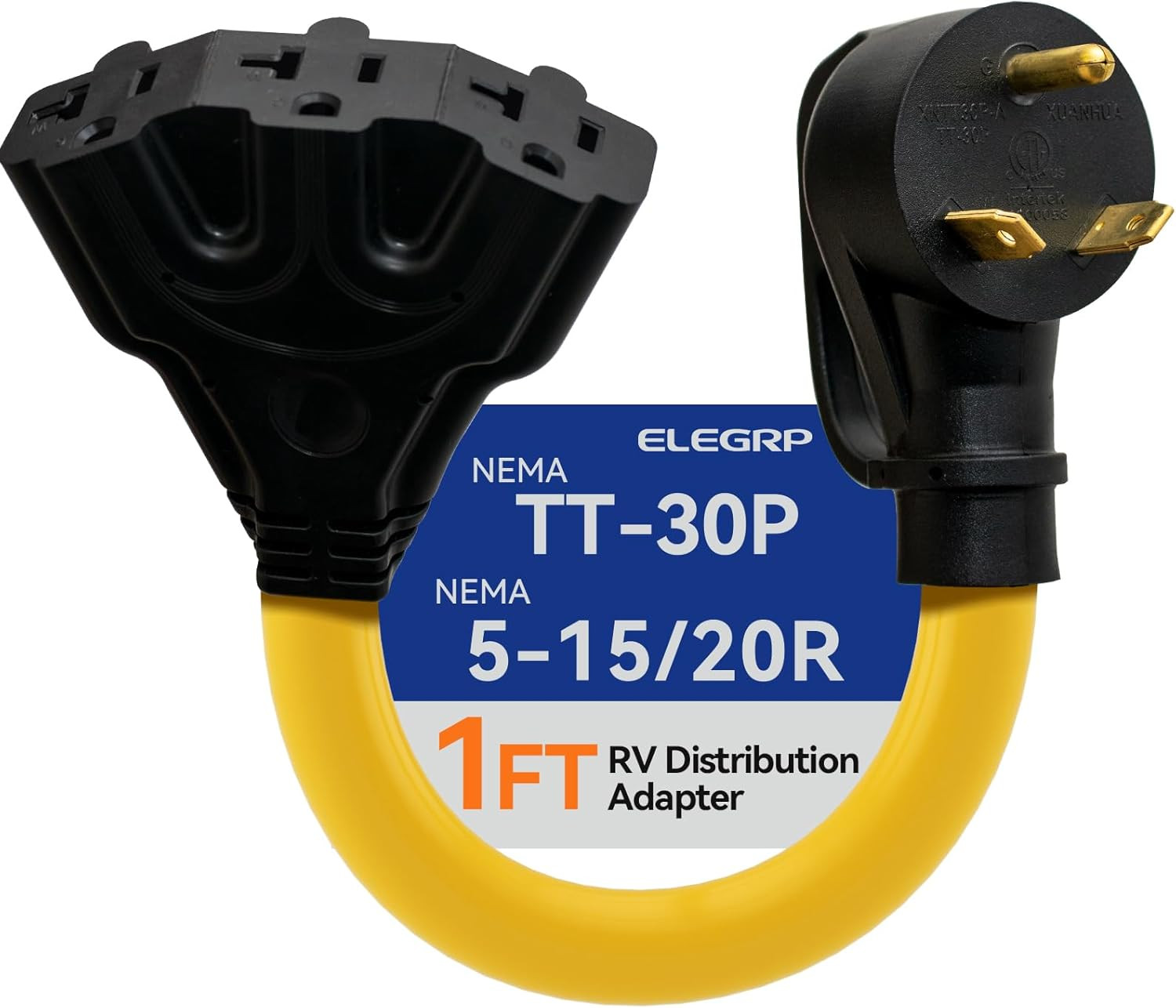 30 Amp to 110 RV Adapter Plug, 3 Way Outlet Splitter, NEMA TT-30P to 3X5-15R/5-2