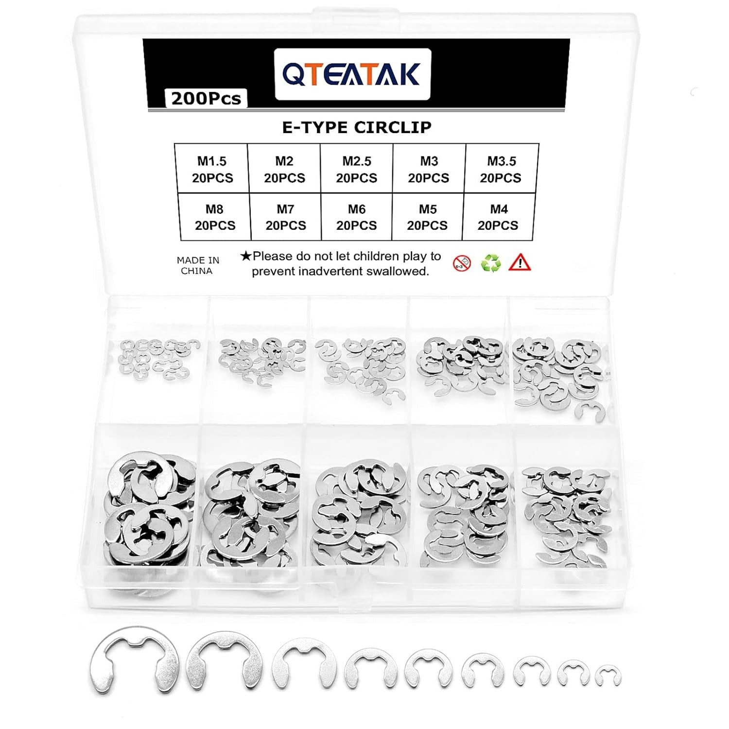 Versatile Steel E-Clip Circlip Assortment – 1.5mm to 8mm Sizes for Fastening