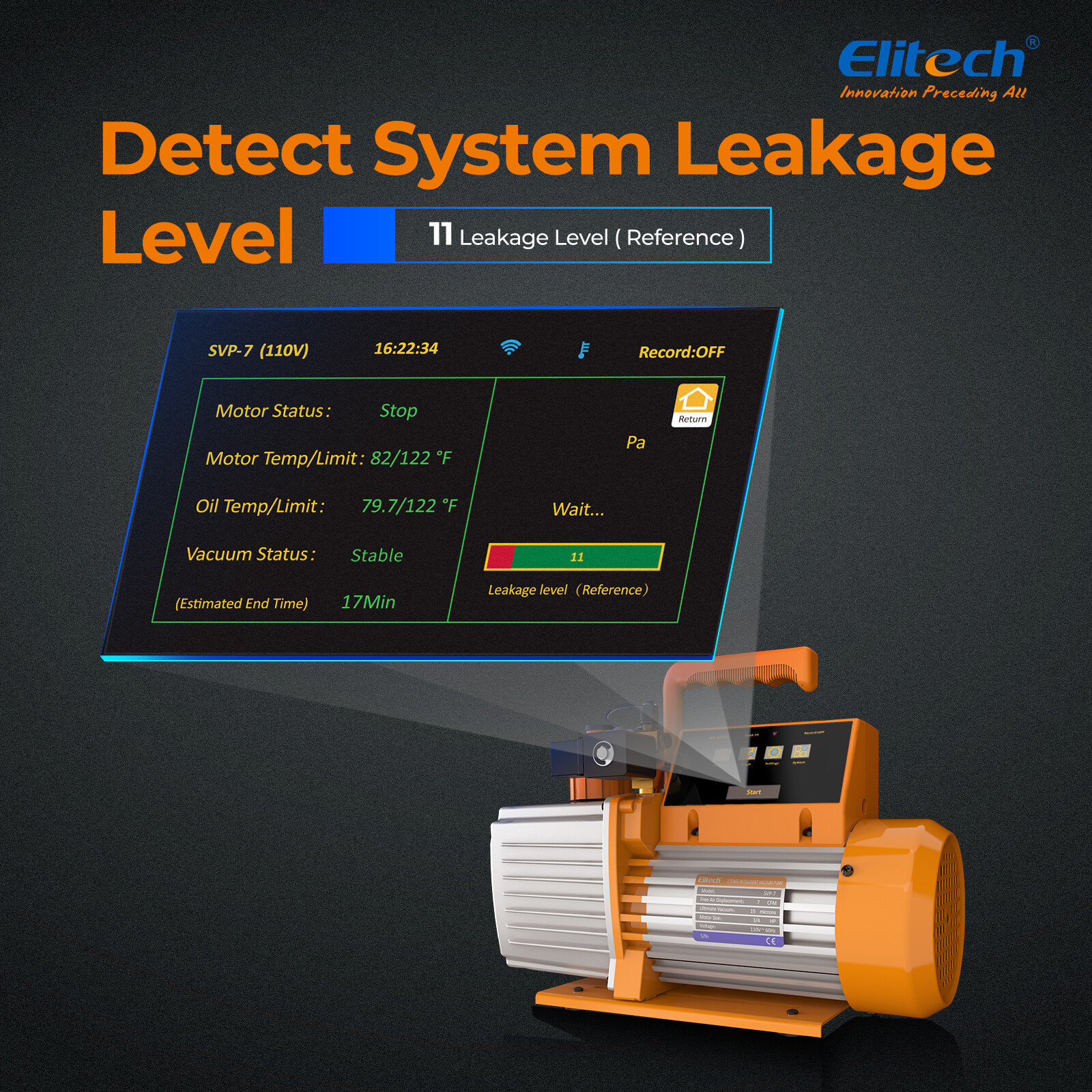 Elitech Vacuum Pump 2 Stage Intelligent HVAC Refrigerant Recharging Touch Screen