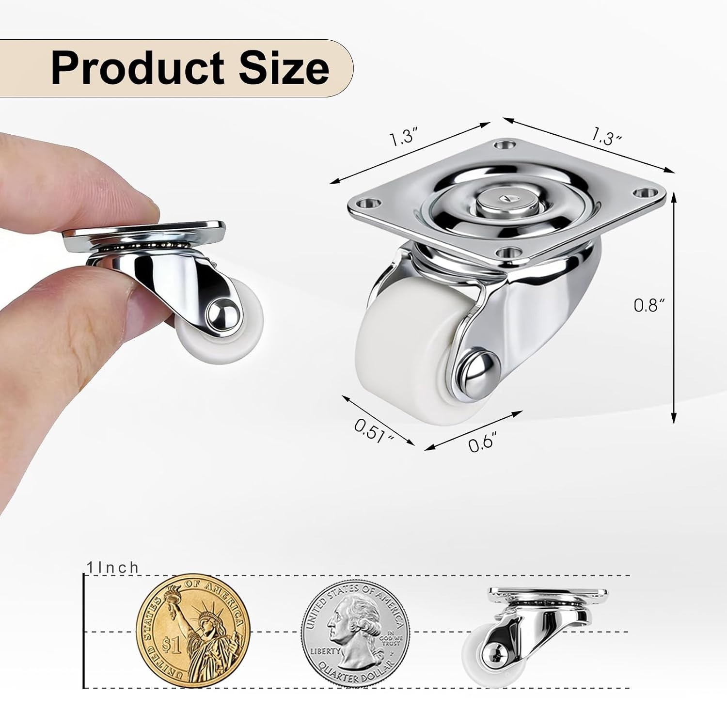 360° Swivel 0.6 Inch Casters White – Perfect for Light Furniture & DIY Projects