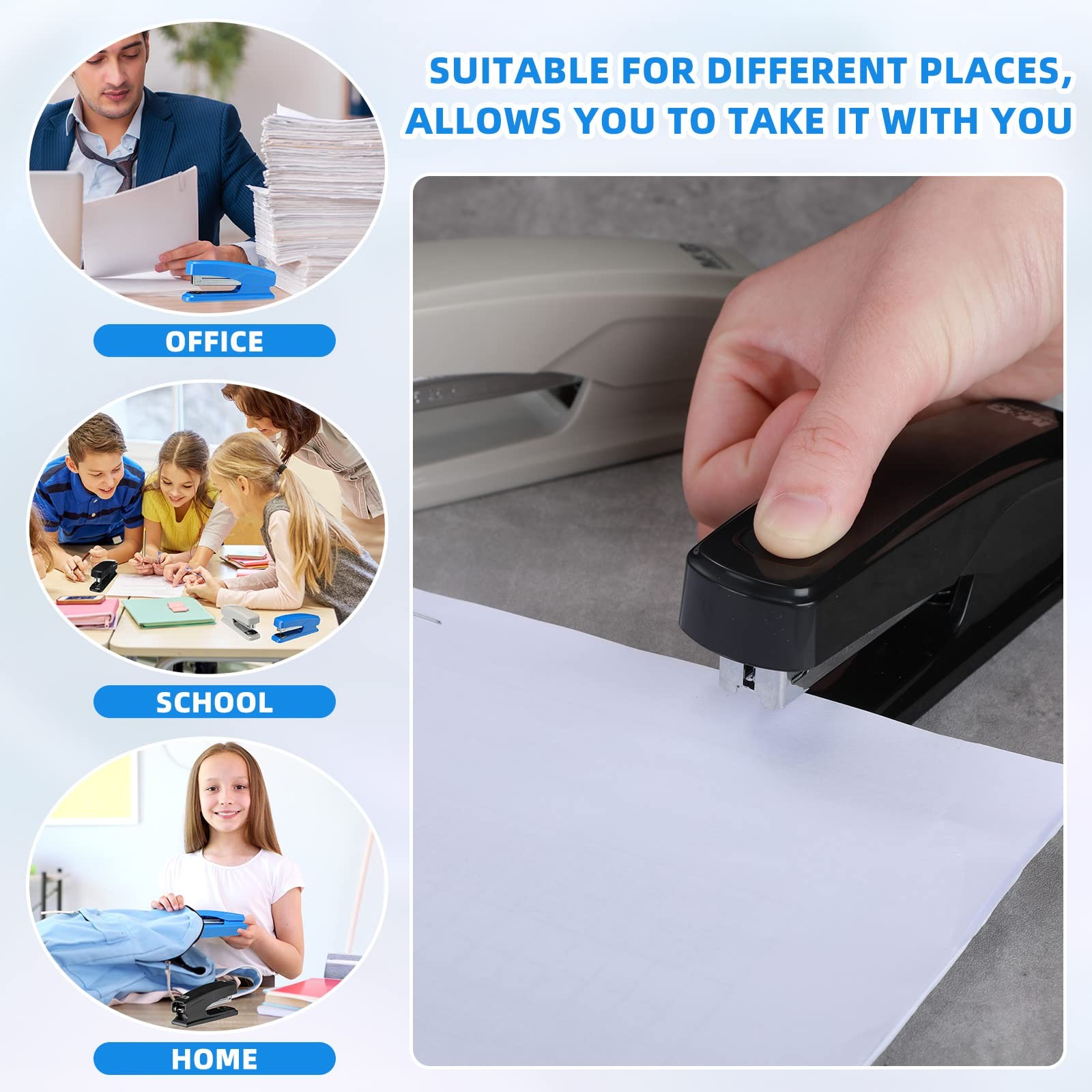 Desktop Stapler School College Office Supplies Portable Black, Blue, Gray