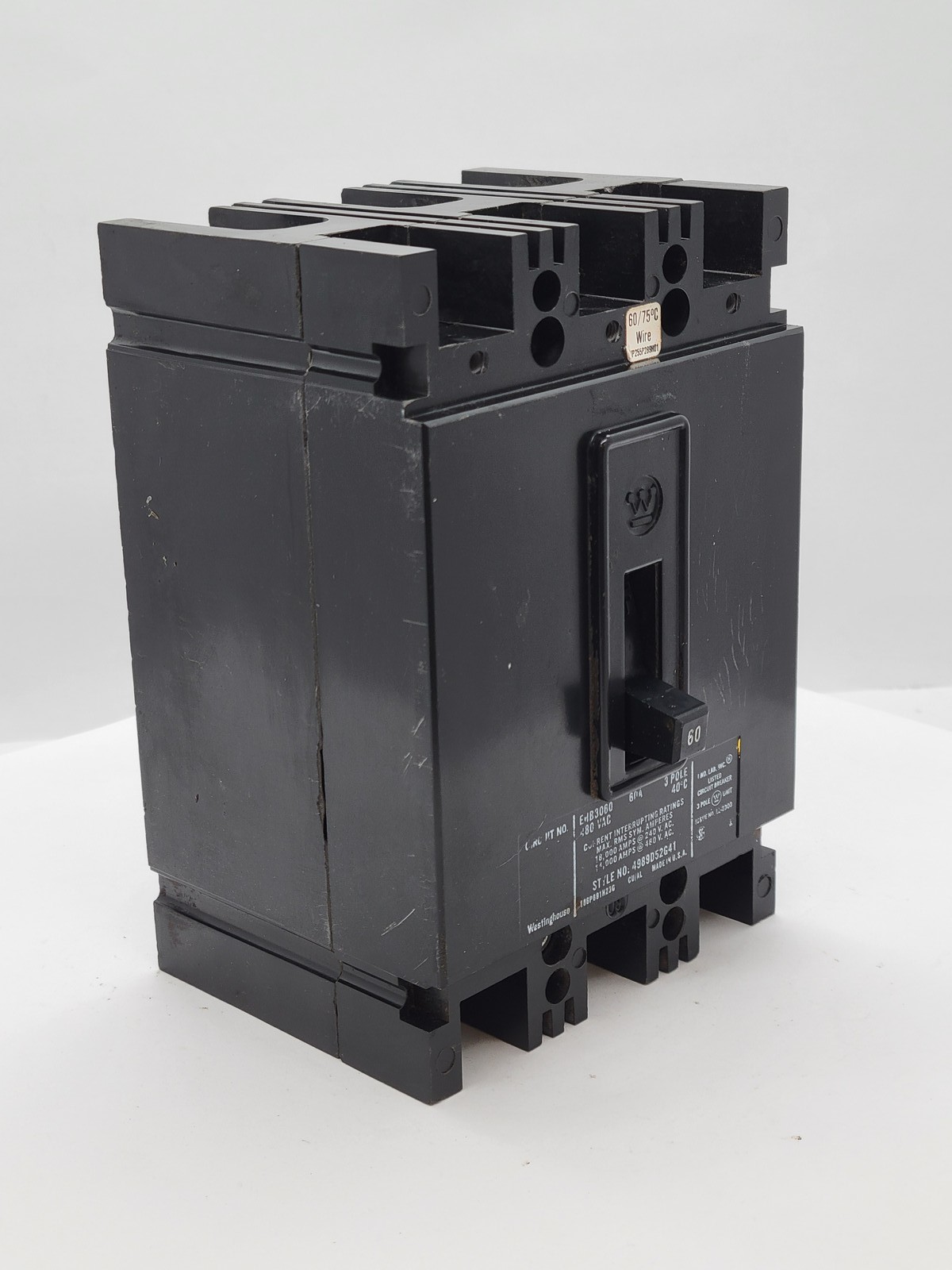 Westinghouse EHB3060 Bolt-On Circuit Breaker 60A 3P 3PH 480V 14KA EHB