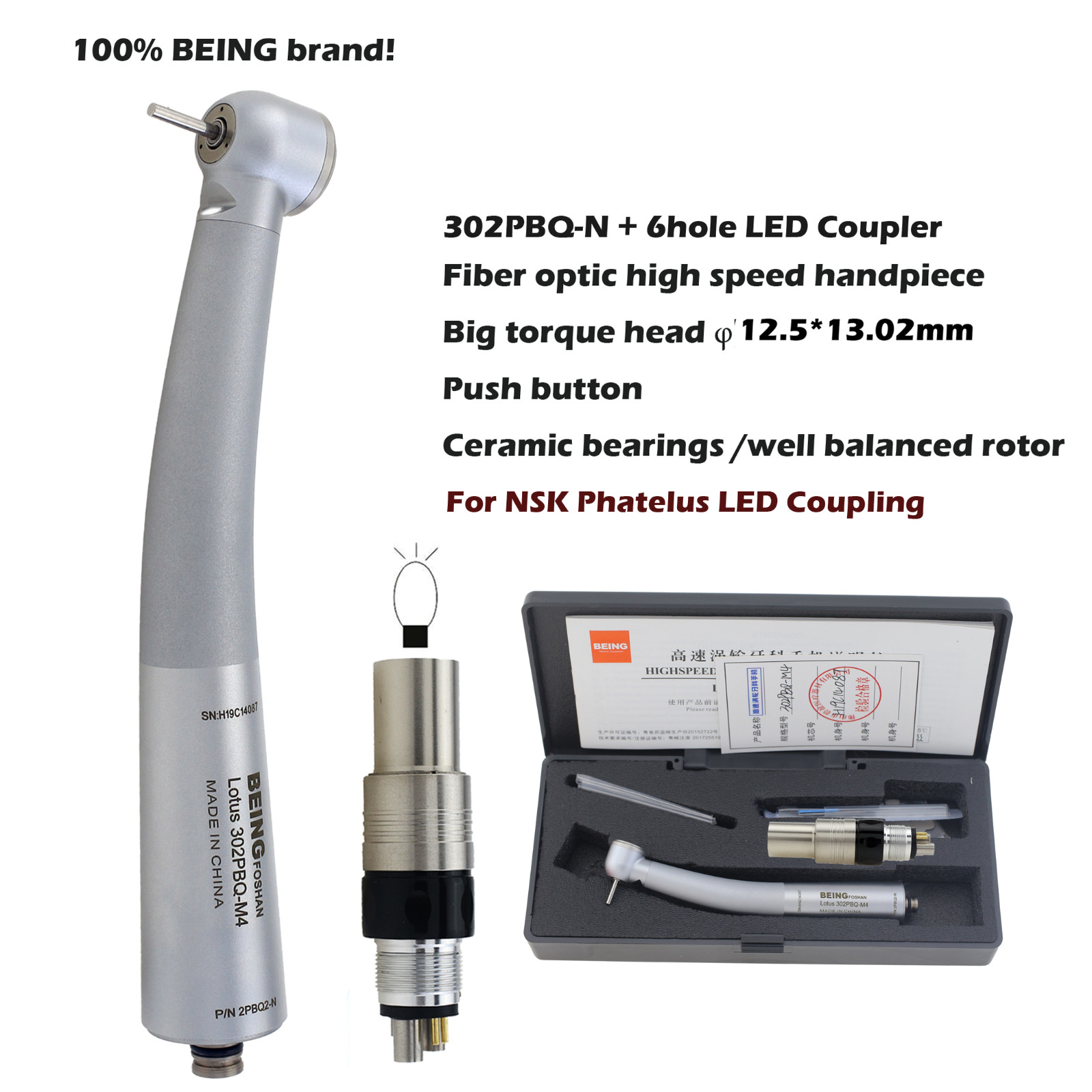 BEING Dental Fiber Optic LED Turbine High Speed Handpiece For KaVo NSK Coupling