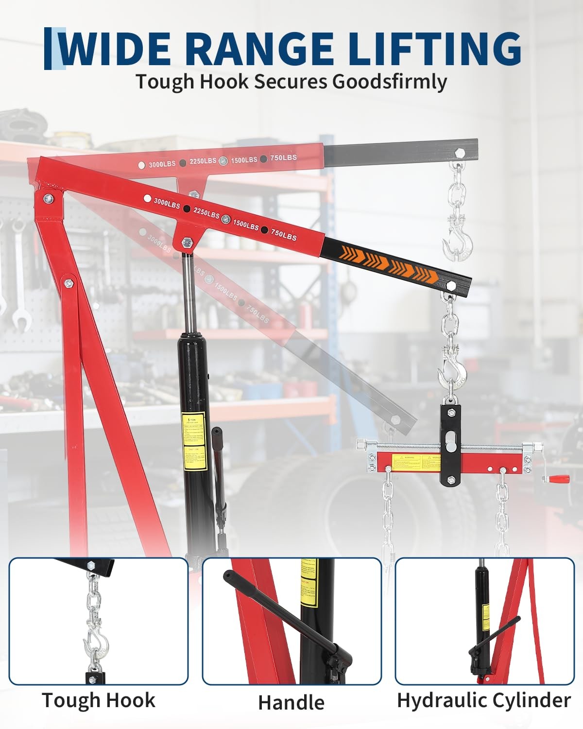 Hydraulic Engine Hoist ,1.5 Ton Portable Cherry Picker Shop Crane Lift 3000 LBS