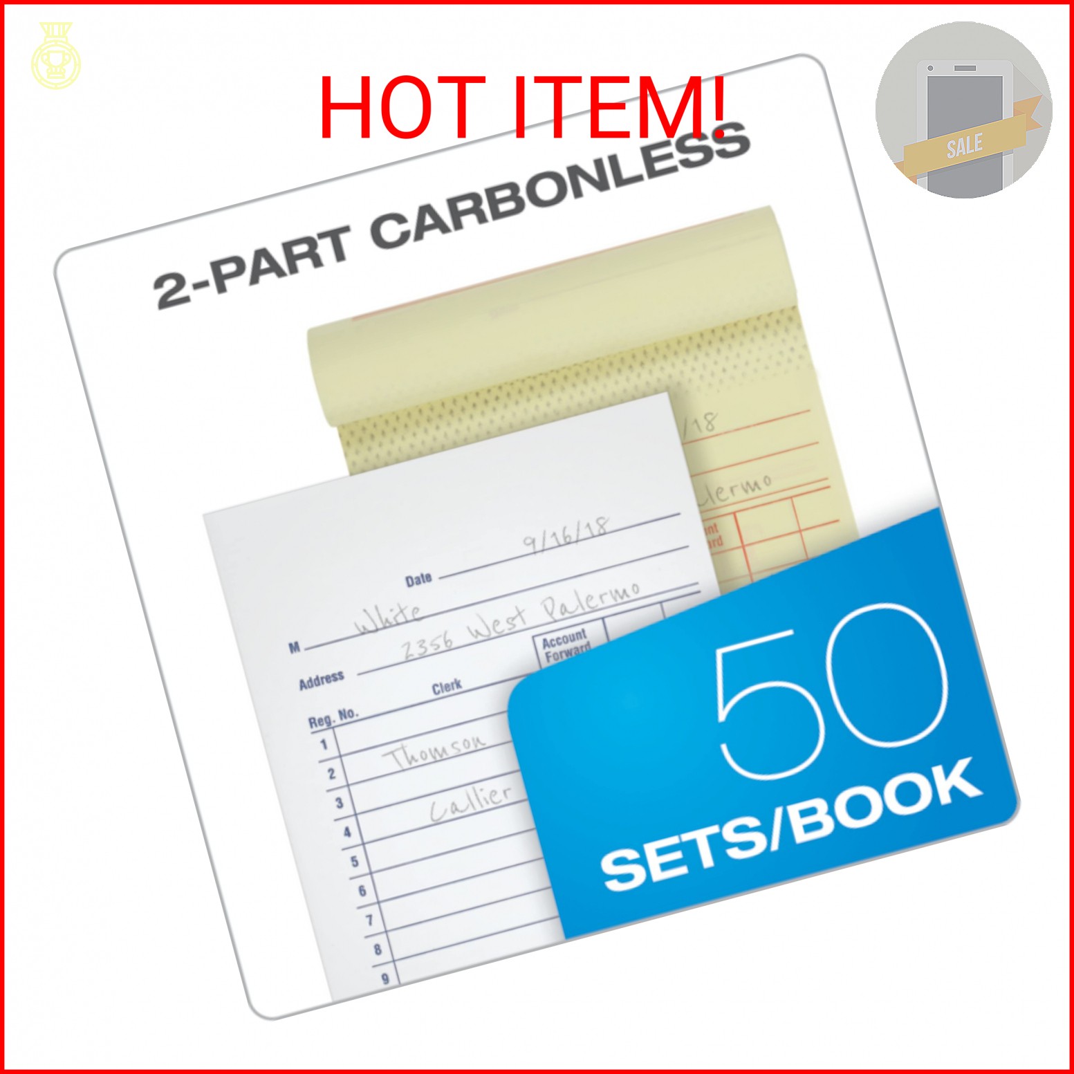 Adams General Purpose Sales Book, 2-Part, Carbonless, White/Canary, 3-11/32 x 5-