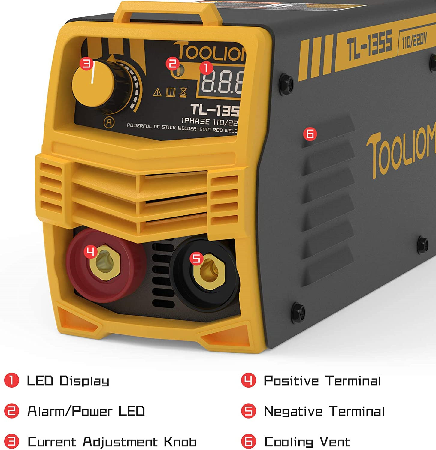 TOOLIOM 135A 110V/220V Stick Welder MMA ARC Welder Machine DC Inverter Welder