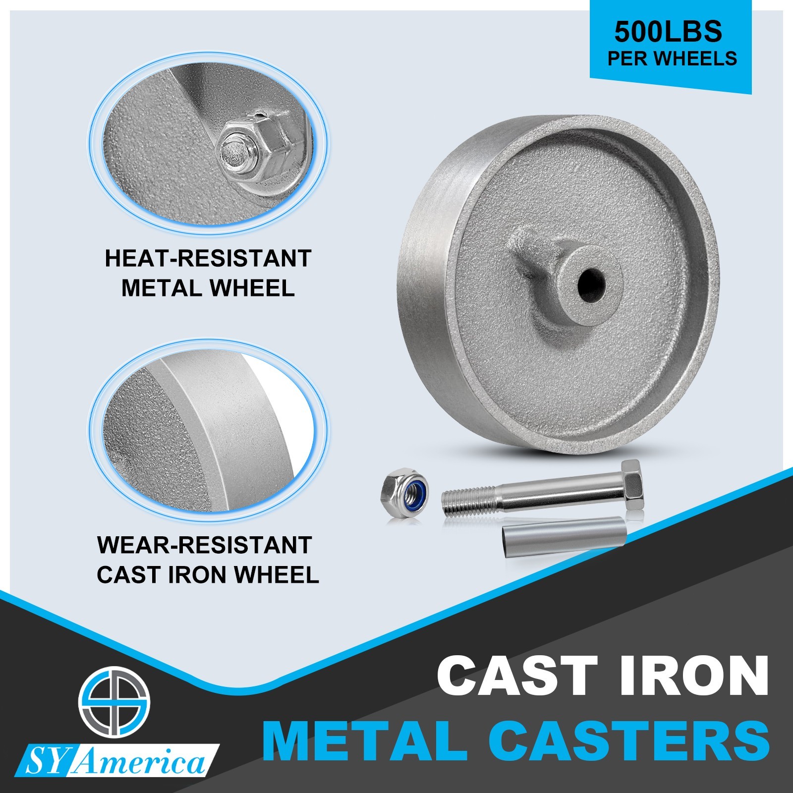 5 inch Industrial Casters- Semi Steel Cast Iron Swivel CastersCapacity500-2000LB