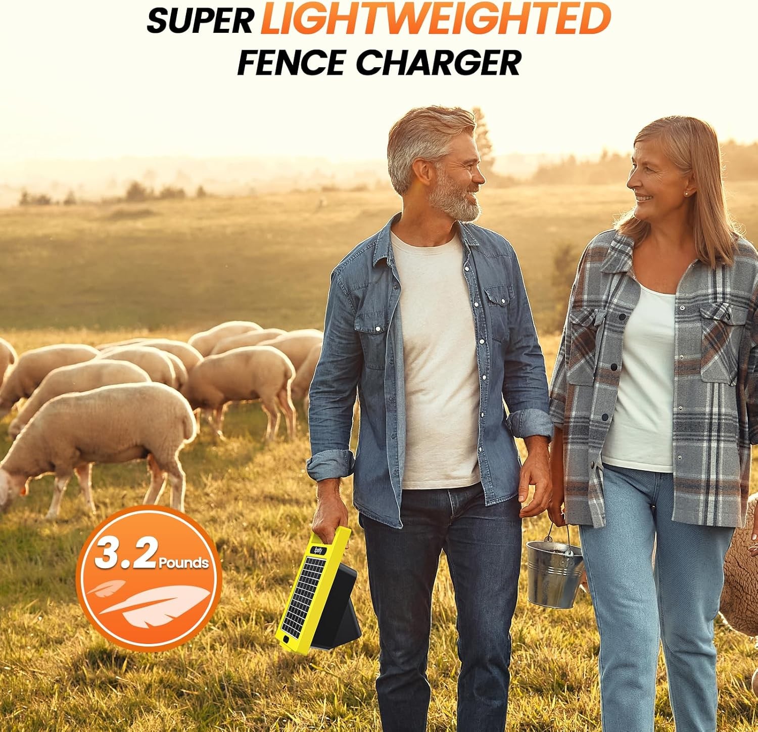 Electric Fence Charger Solar Powered 20 Miles 0.32J Livestock Energizer 24 Hour