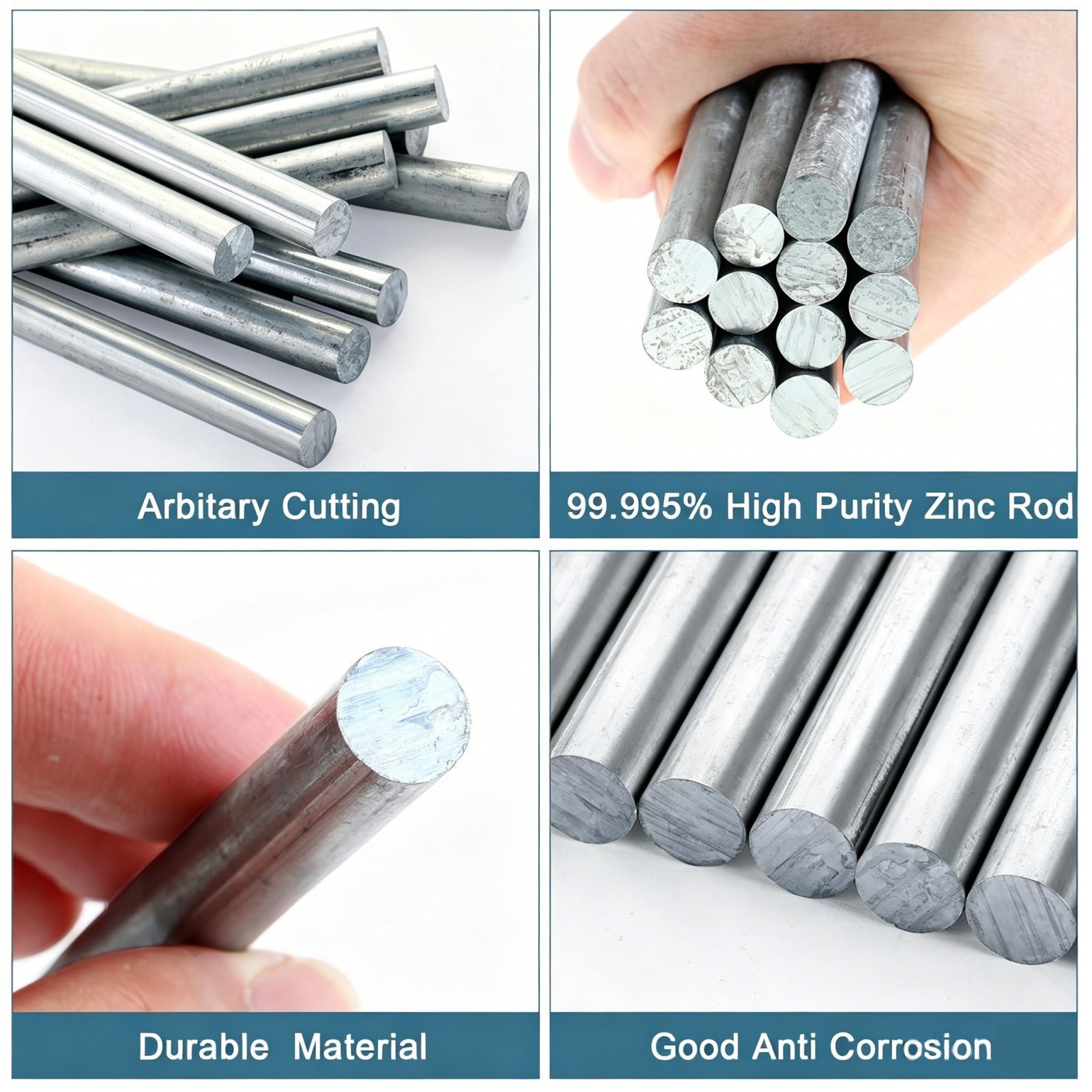 Round Zinc Bar 99.9% Pure Zinc Rod, Marine Anticorrosion, Pure Metal Zinc Anode