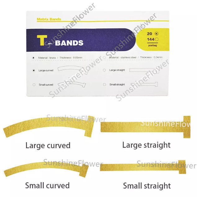 20Pcs/Bag Dental Matrix T-Bands Curved/Straight Brass Tooth Restoration 0.05mm