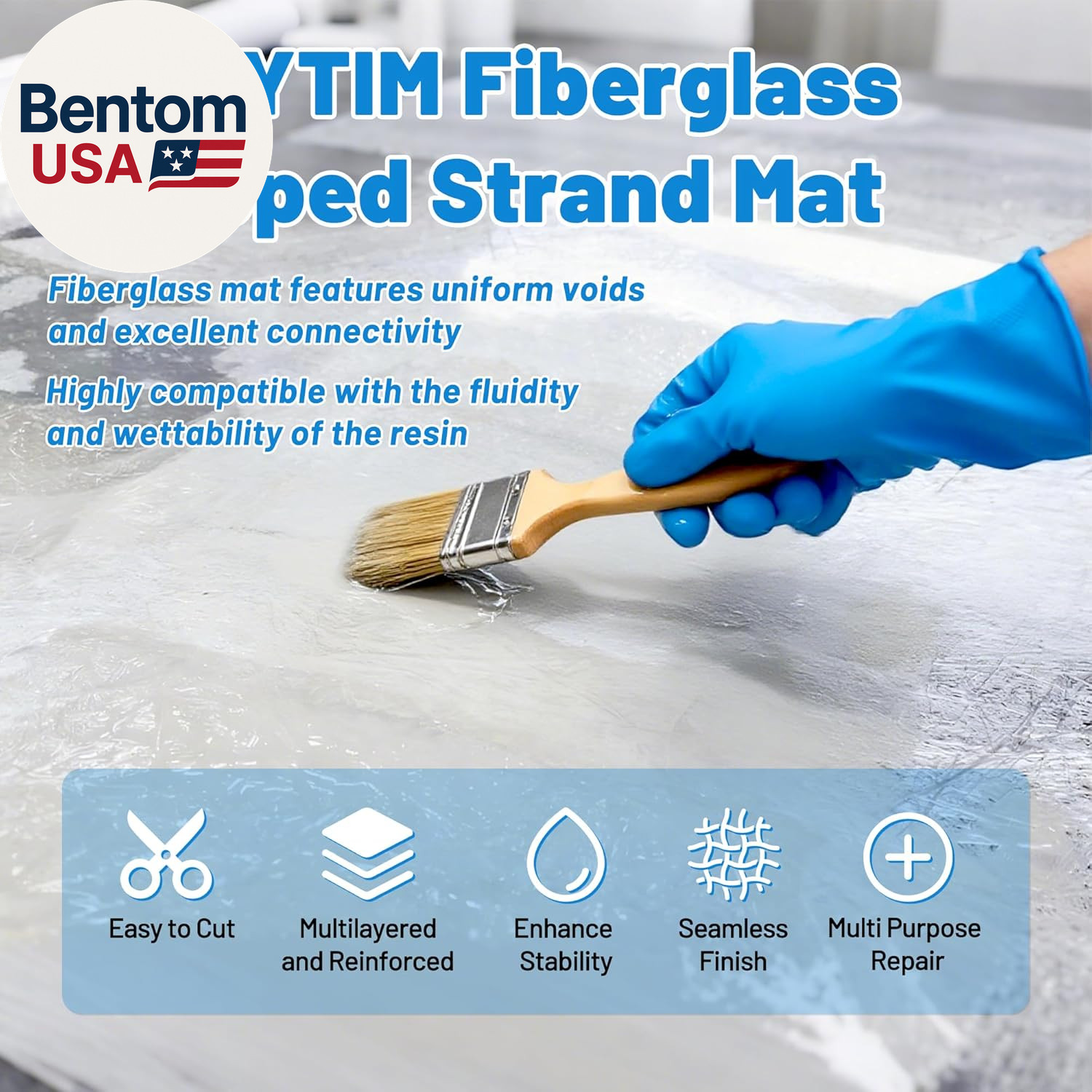 Fiberglass Mat 50 in X 30 Ft, 125 Sq. Ft Fiberglass Chopped Strand Mat Resin & E