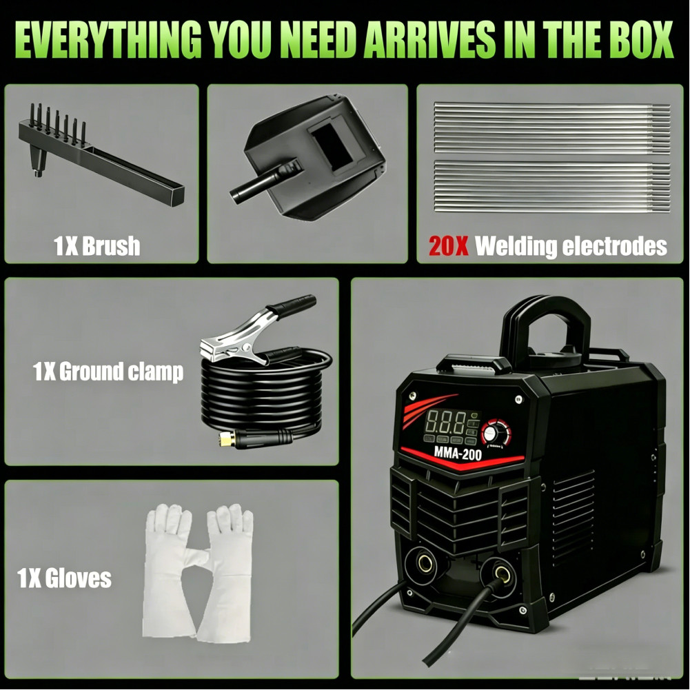 2-IN-1 MMA 200 Welder Machine IGBT Inverter 250A 110/220V Dual Voltage Portable