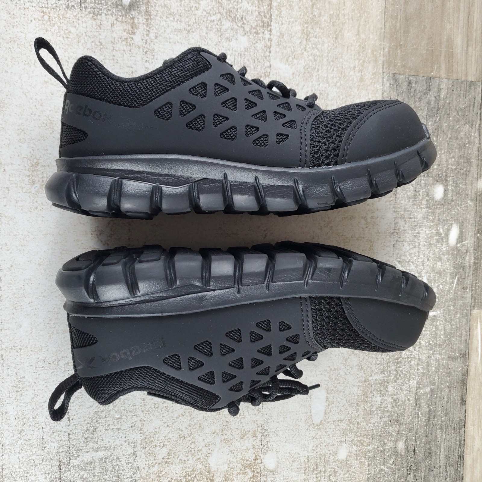 Reebok Sublite Cushion Womens Work Shoes Sz 4 M Black Alloy Toe Lace-Up Sneakers