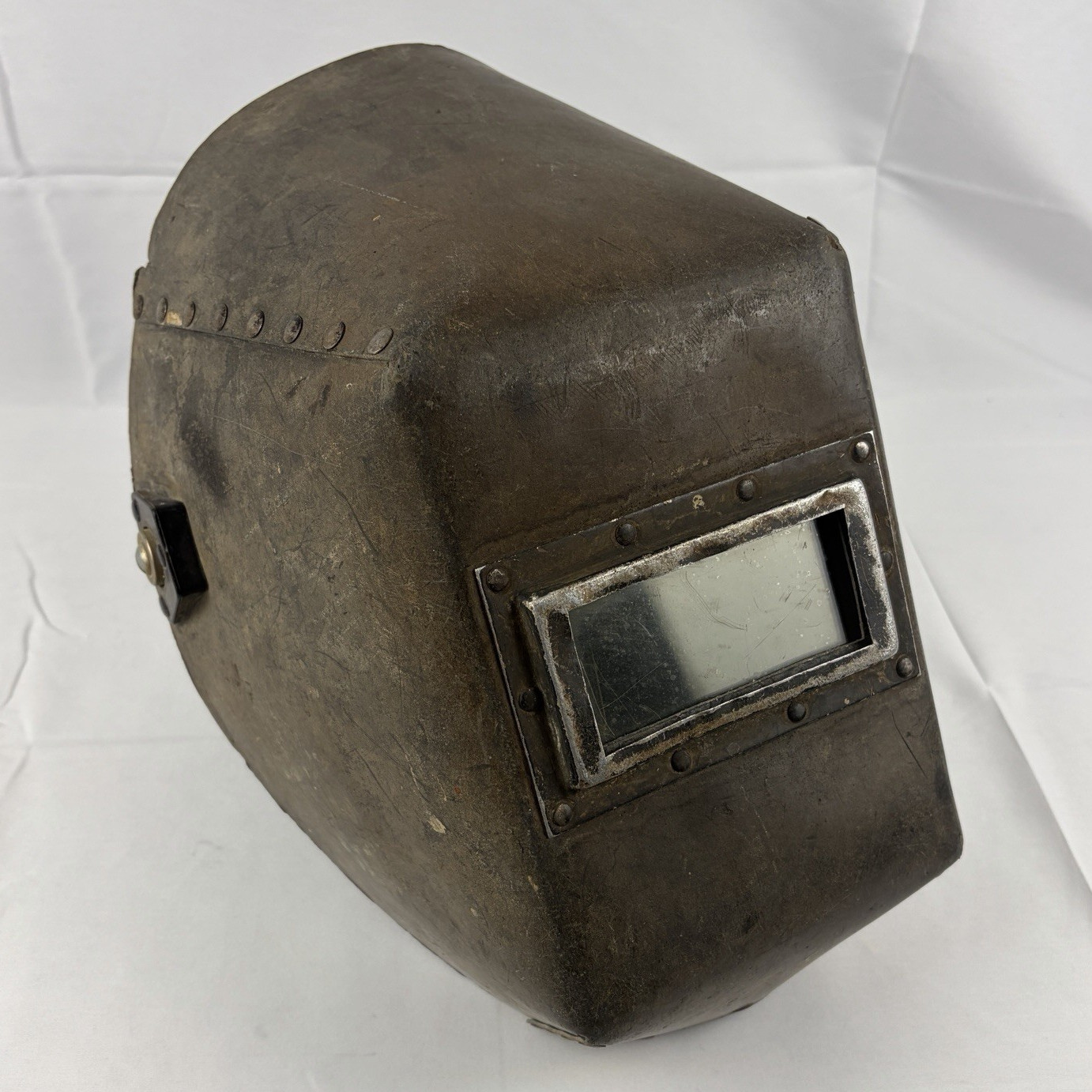 Antique Welding Mask Helmet Shade Molded Riveted Fiberboard Original Glass