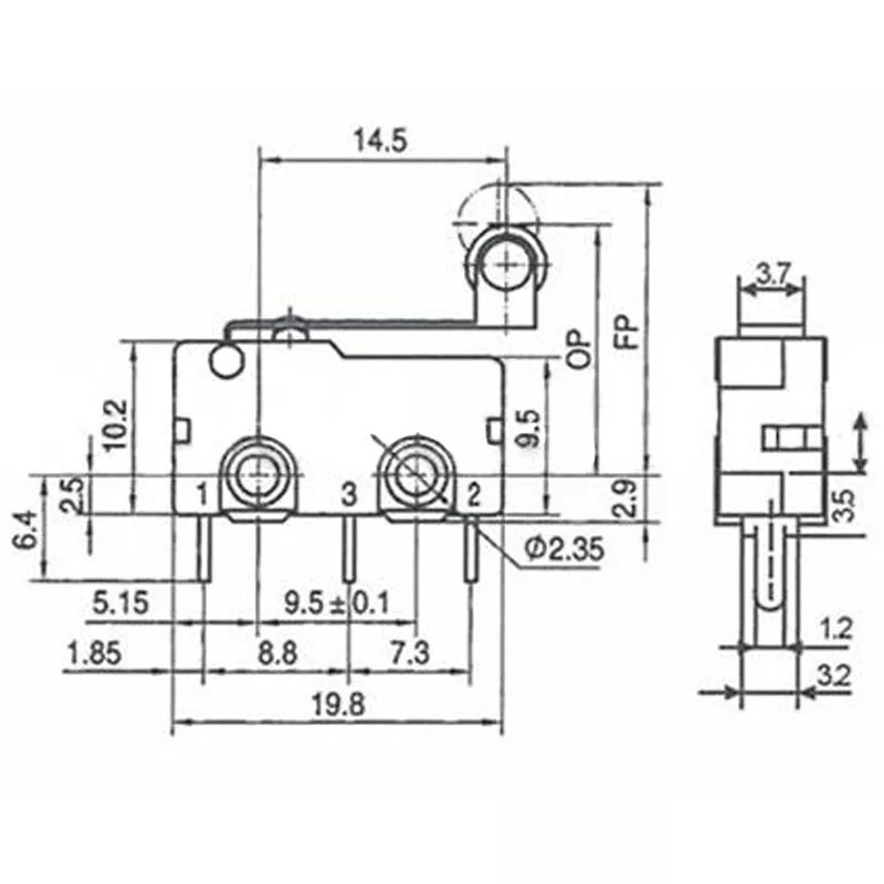 1 Pc KW12-3 Micro Roller Lever Arm Normally Open Close Limit Switch Roller 5A