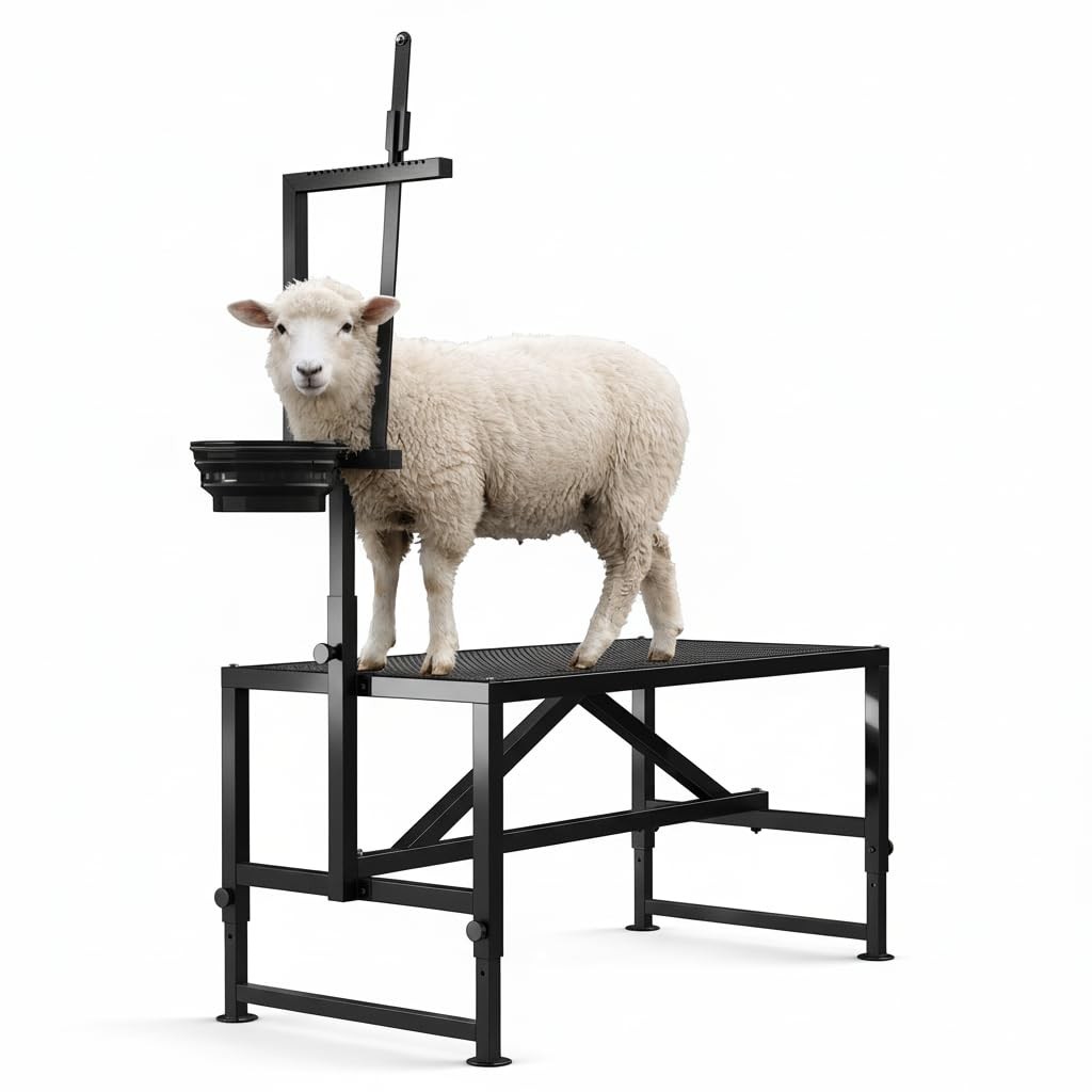 Adjustable Goat Milking Stand 47″ 600 LBS, Heavy Duty w/ Feed Bin & Headpiece