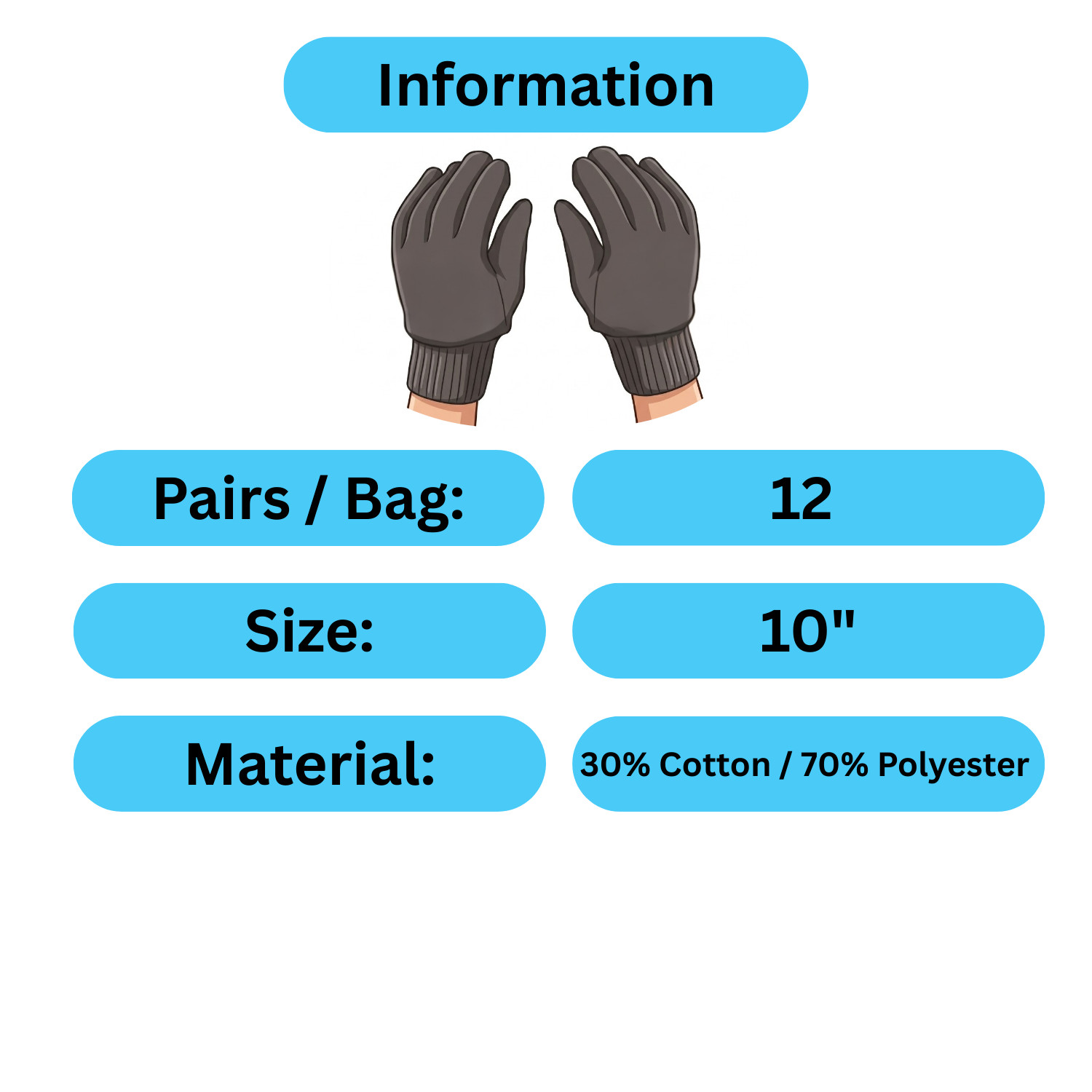 Non-Disposable Gloves 1 Dozen Large Brown Jersey Gloves Polyester, Cotton