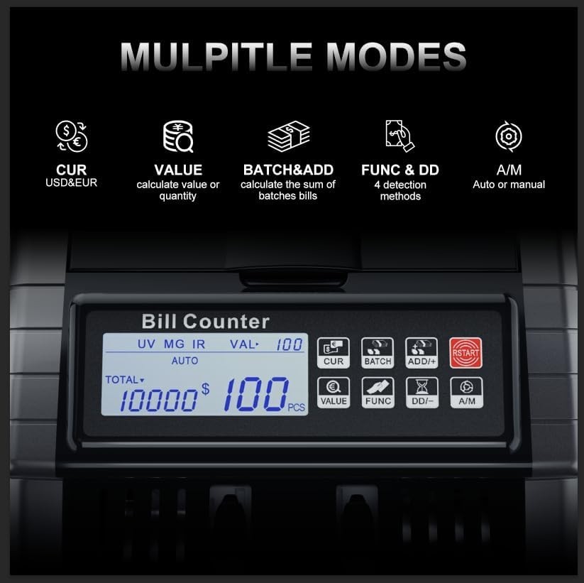 Money Counter Machine with Value Counting, Support Dollar and Euro, UV, MG, M…