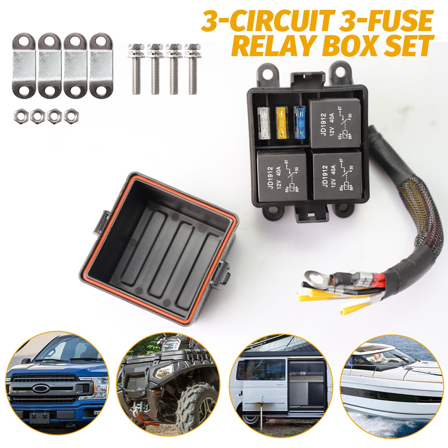 12V 3Way Pre-Wired Fuse Relay Box Kit for truck RV LS swaps lights cooling fans