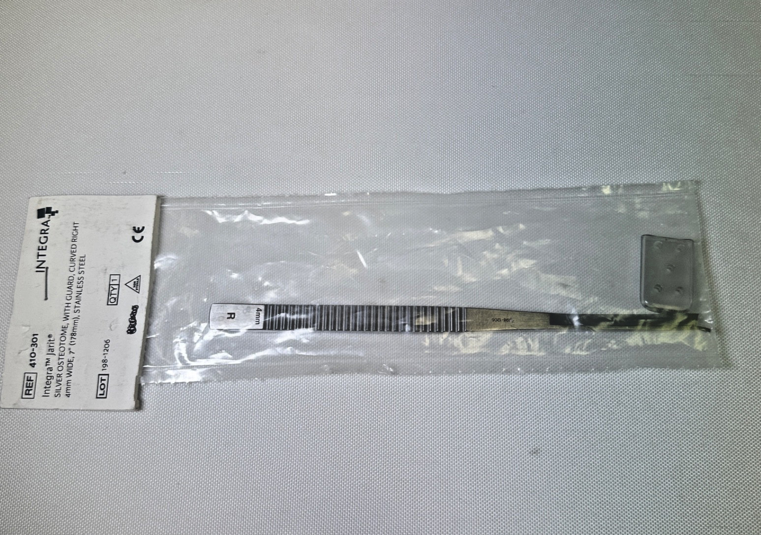 Integra Jarit 410-301 Silver Osteotome W/ Guard Curved Right 4mm WIDE 7″