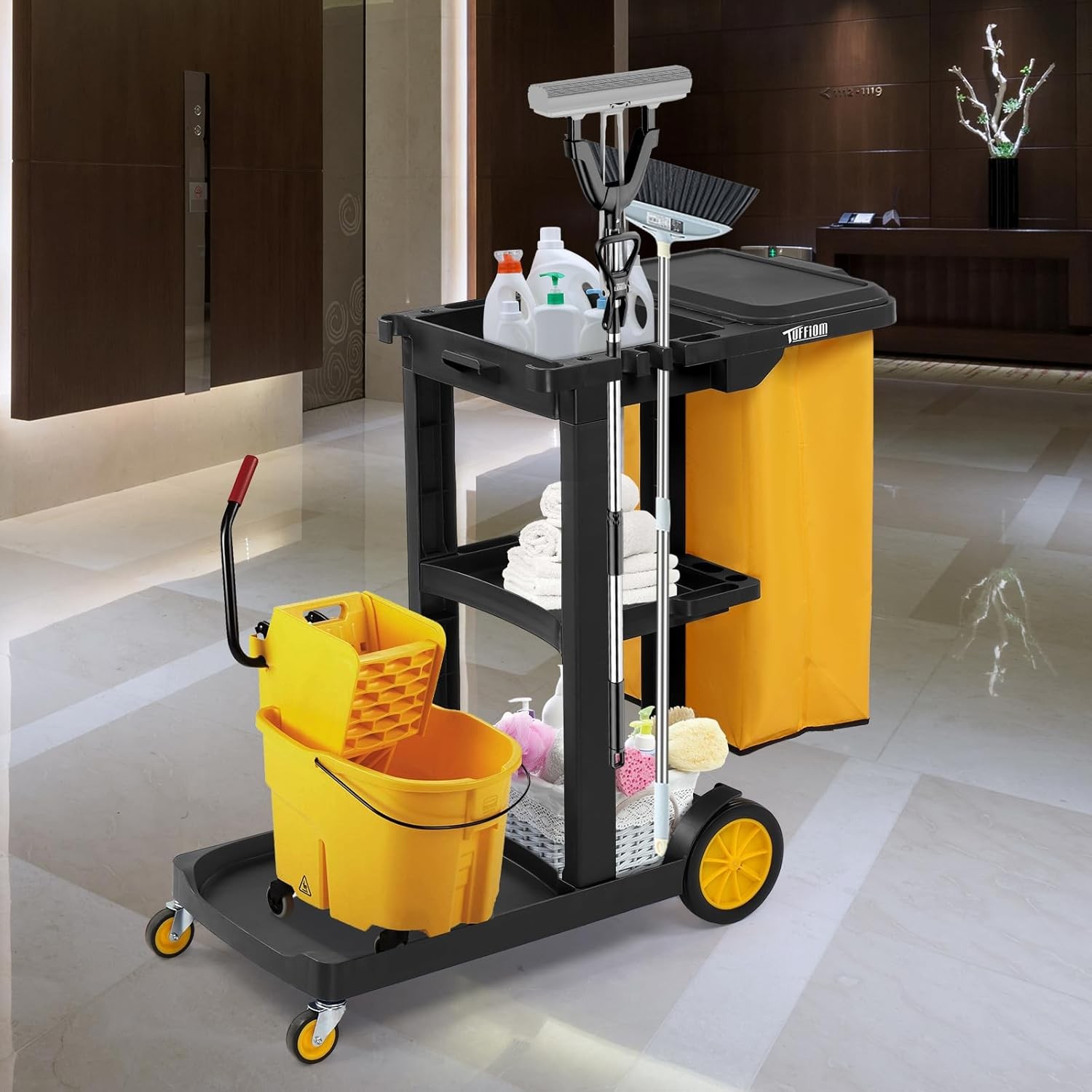 Traditional Cleaning 3-Shelf Janitorial Cart, 500 Lbs Capacity Housekeeping Cart