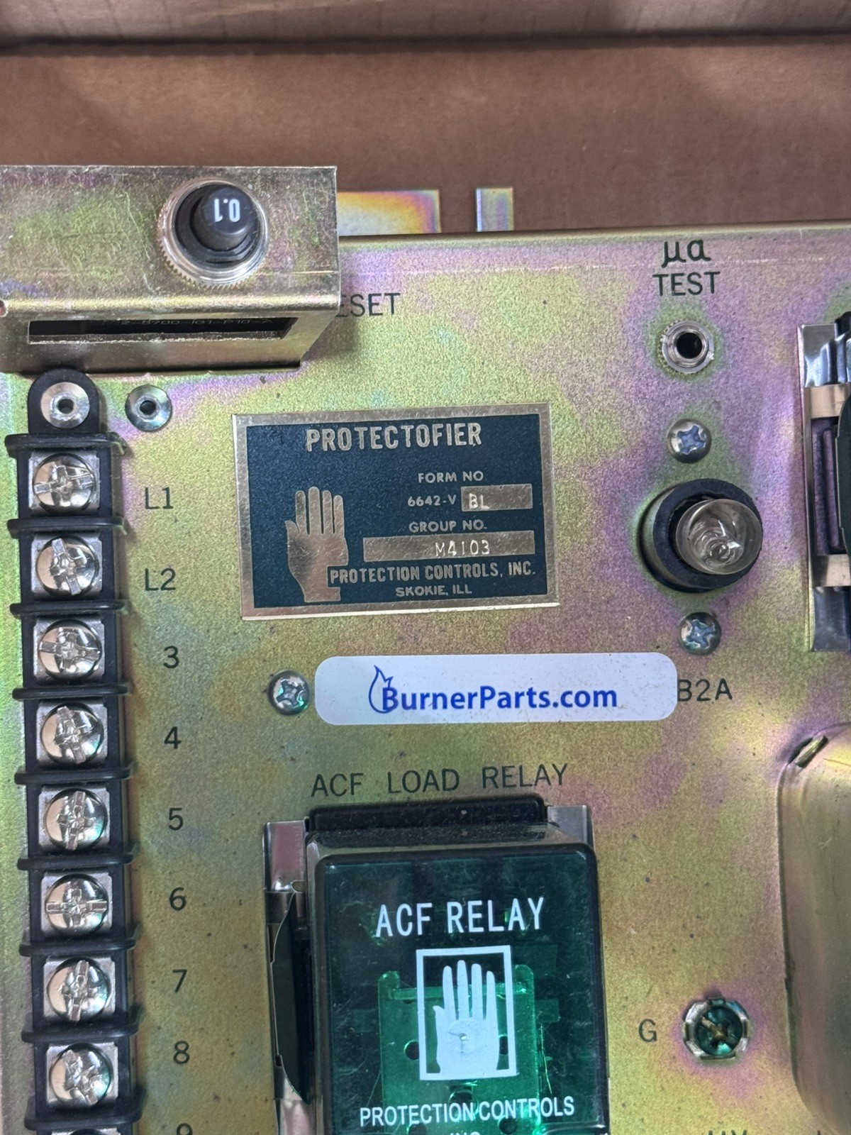 (4 ) Protection Controls PROTECTOFIER. ACF RELAY, SS 100 A FLAME PAK, and S93CP.