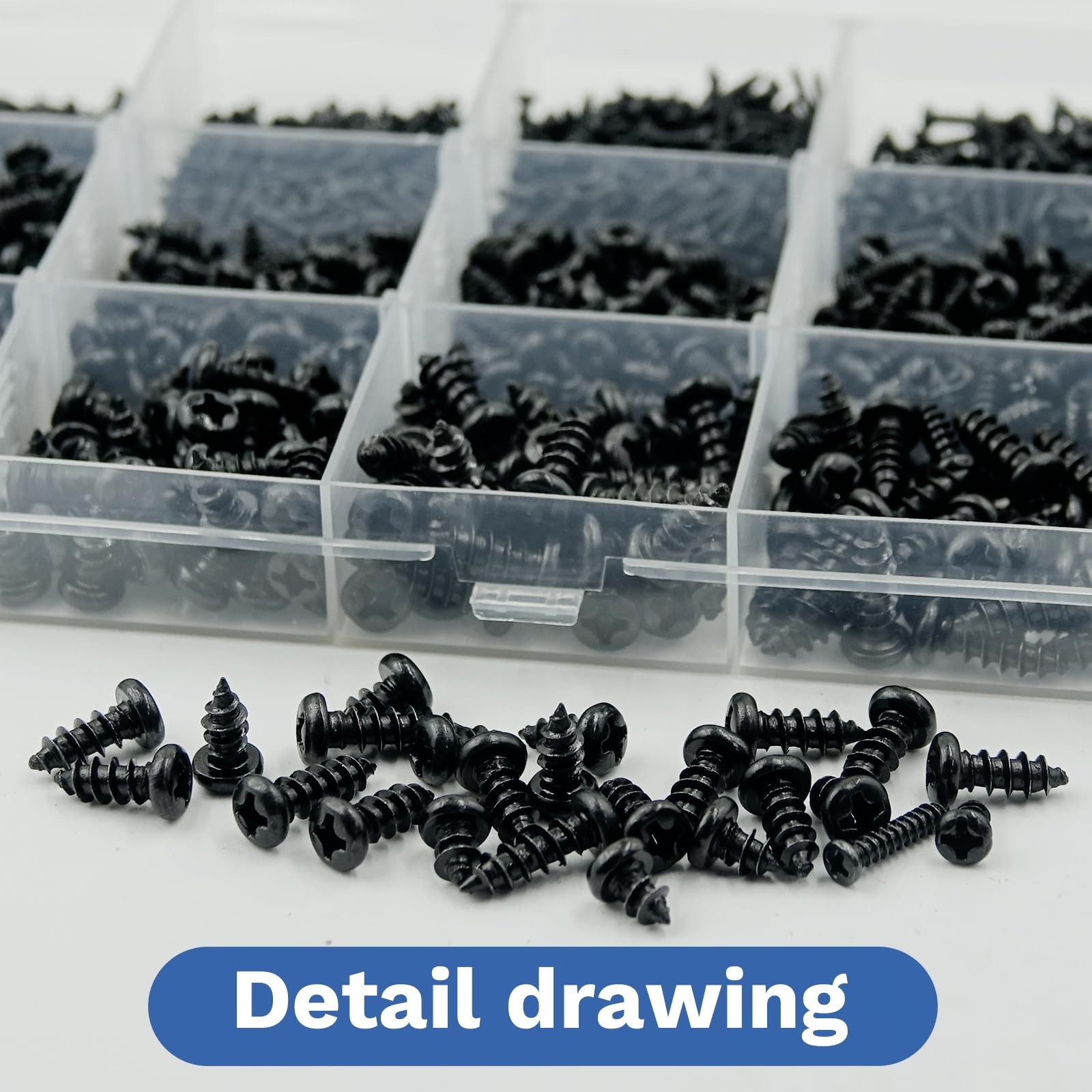 1240Pcs Self-Tapping Wood Screws Assortment Kit, Phillips Pan Head, 14 Sizes, Bl