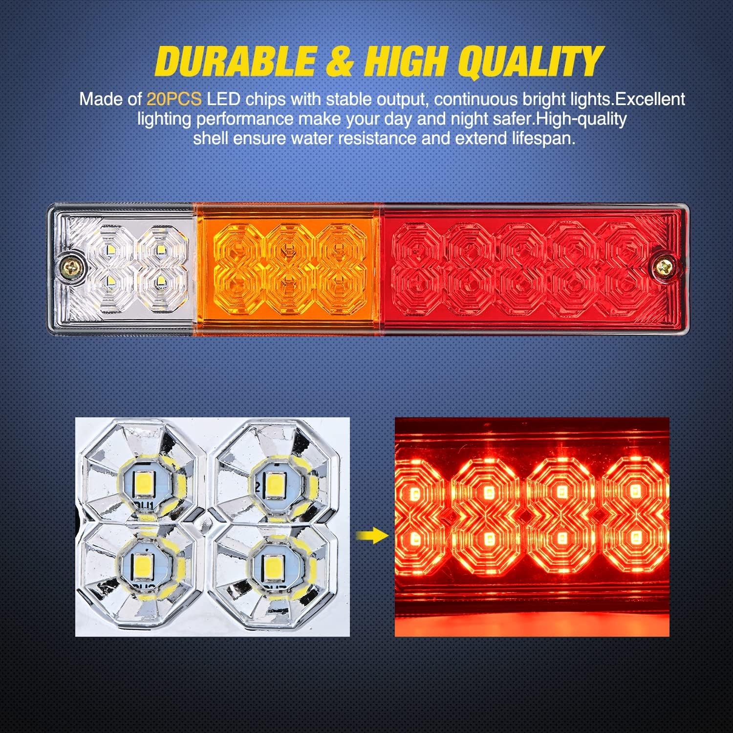 LED Trailer Tail Light Bars 20 LED Rear Brake Turn Reverse Lights RV Camper 2pc