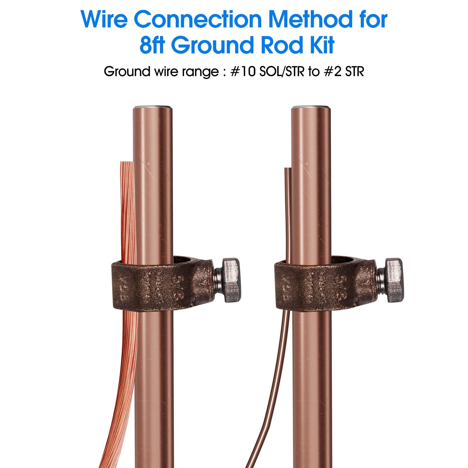 8ft Ground Rod Kit 5/8 Bonded Electrical Copper Grounding With Bronze Clamp Ul