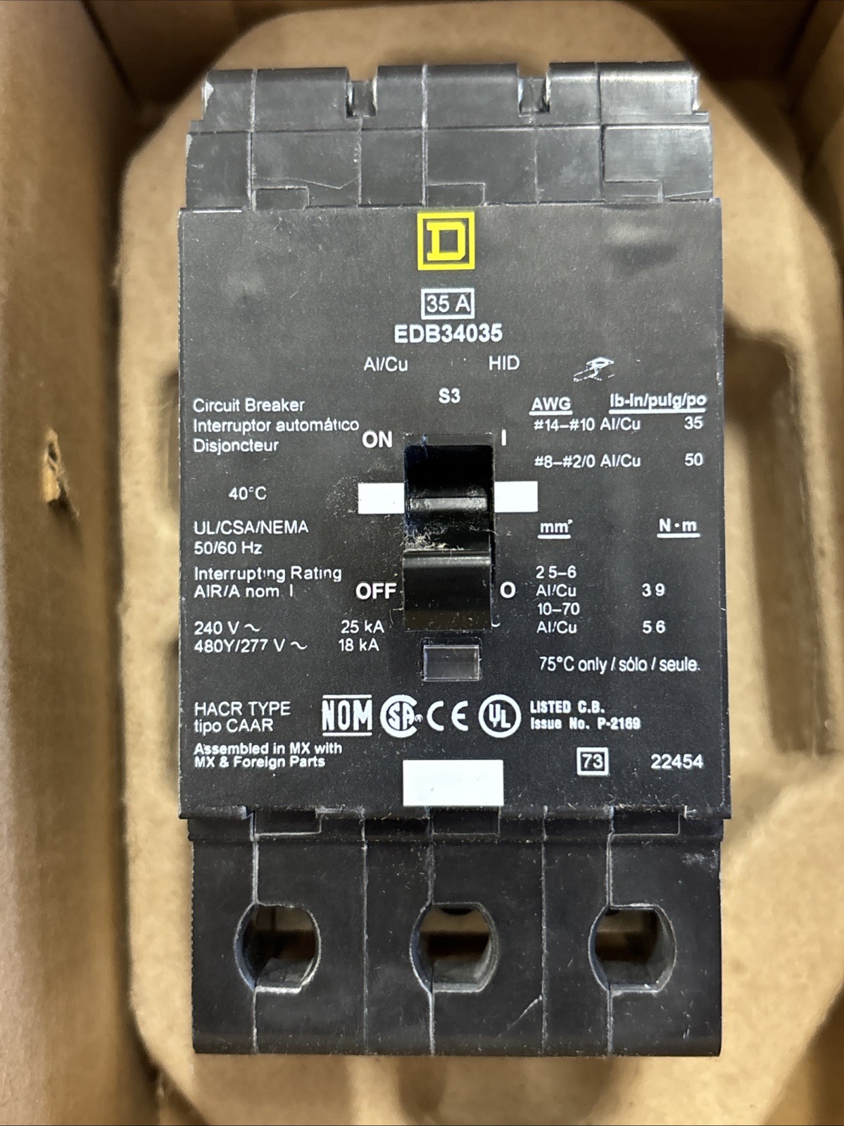 EDB34035 SQUARE D SCHNEIDER ELECTRIC BOLT-ON EDB CIRCUIT BREAKER *NEW*