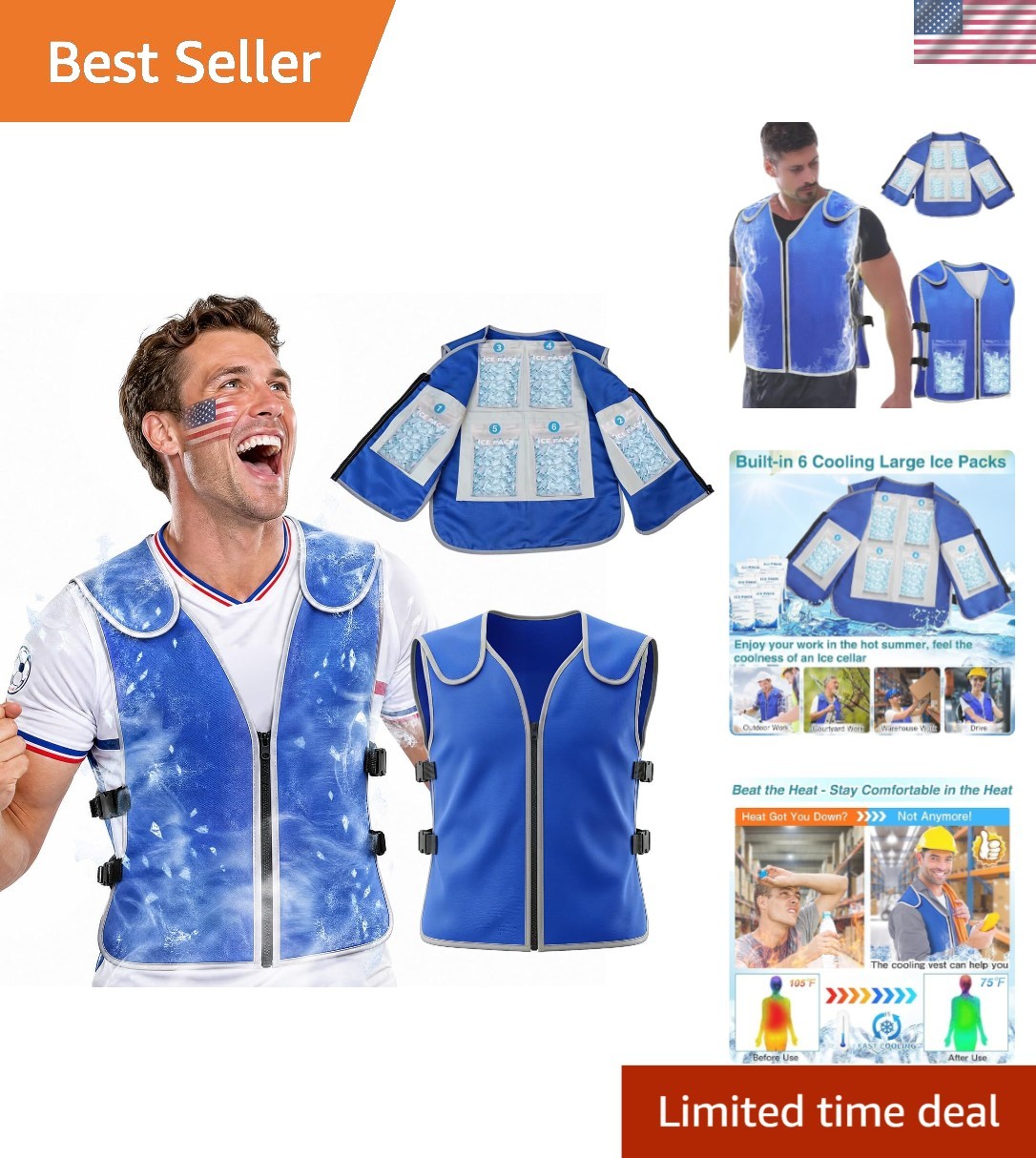 Cooling Vest with 24Pcs Ice Packs – Body Adjustable Cool Vest for Men Women