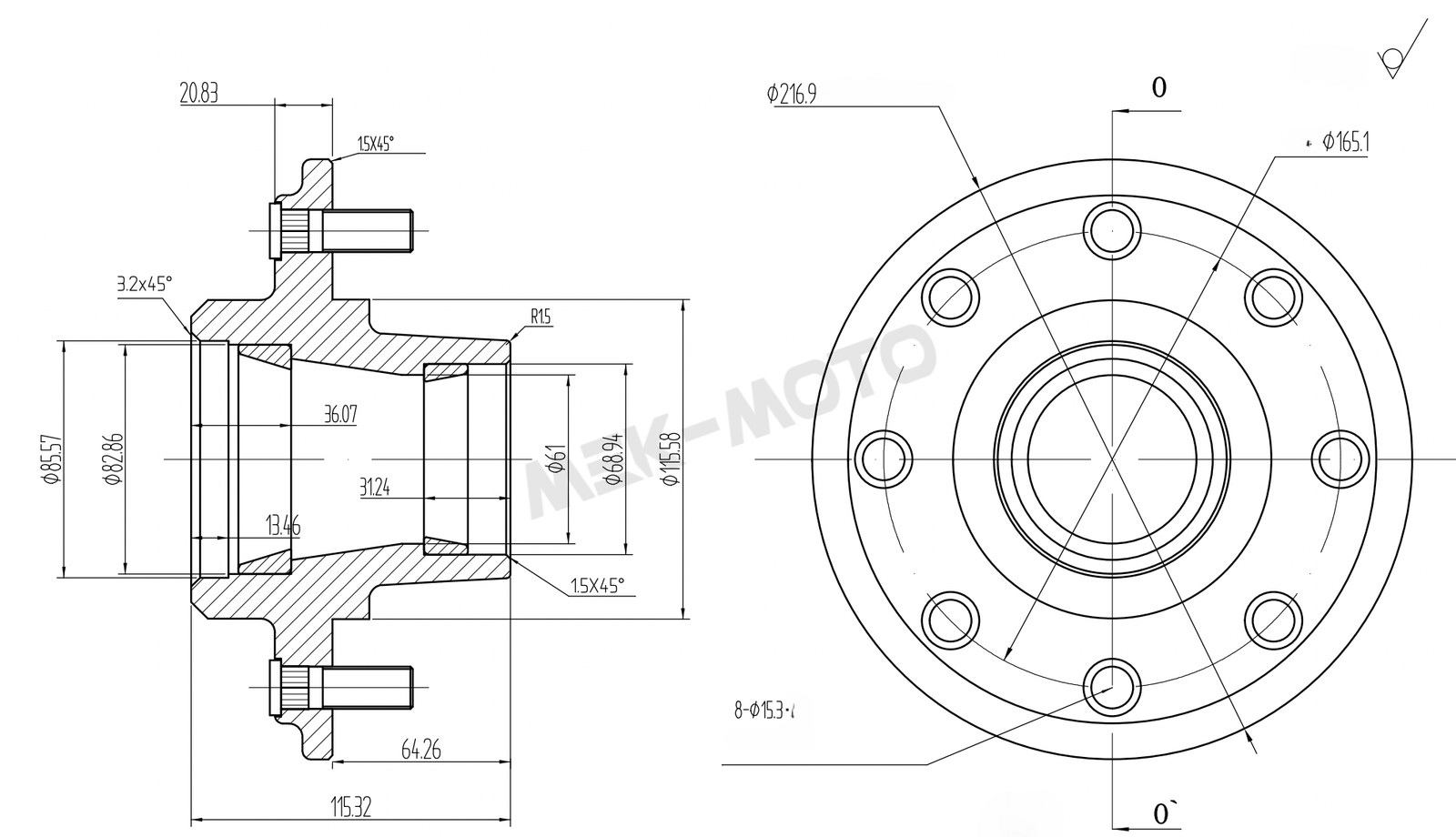 8 x 6.5 9000LB Lug Bolt On Wheels for shipping Container Hub and Spindle Kit