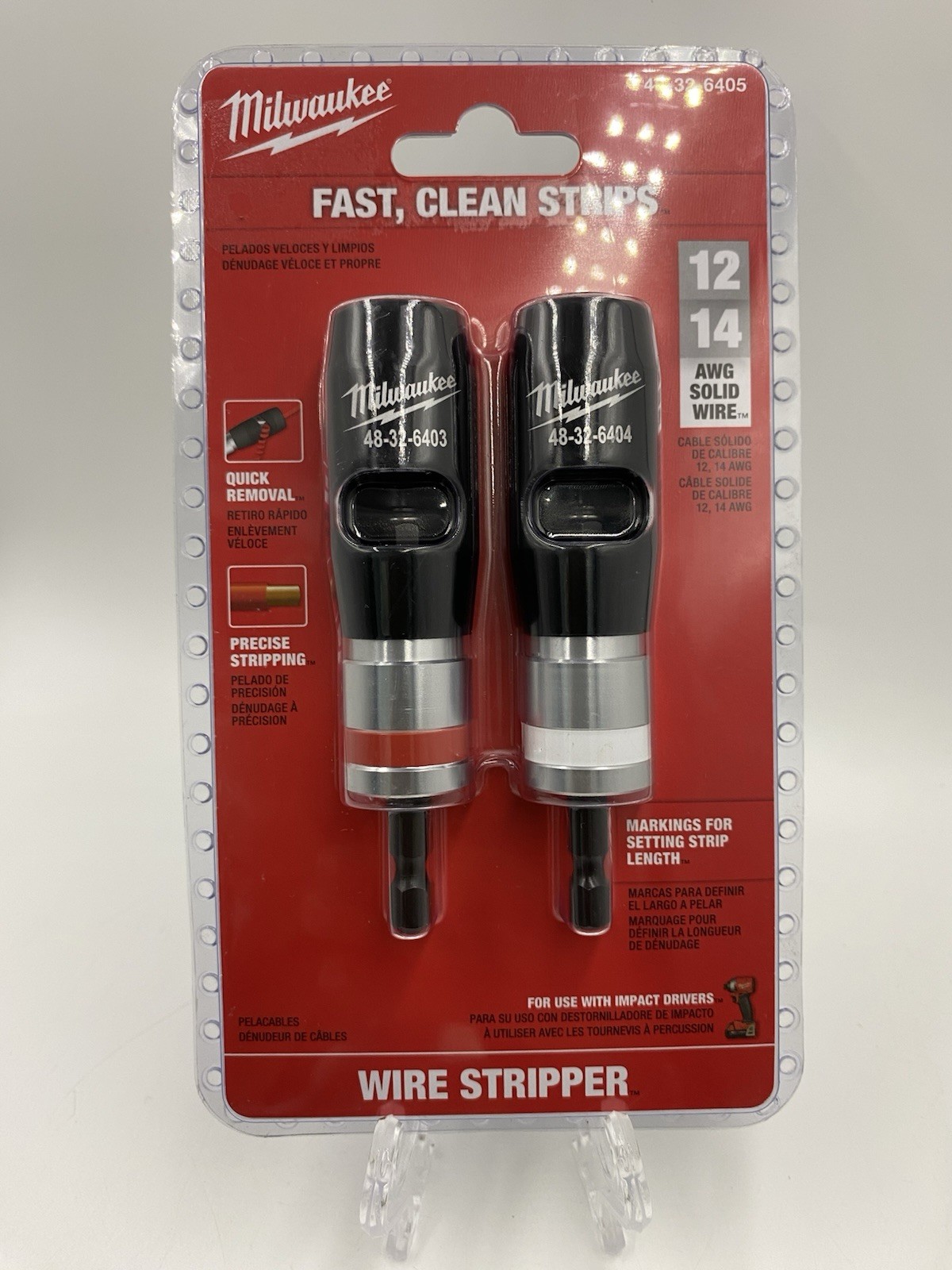 New Milwaukee 48-32-6405 2-Piece Solid AWG Wire Stripper Set 12 & 14 AWG 1/4″