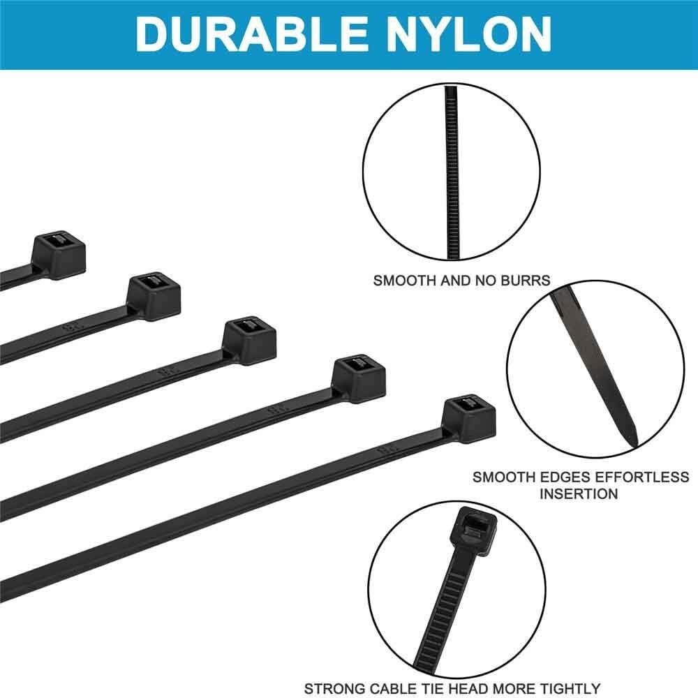 8″ Nylon Zip Ties 1000 PCS 30 LBS UV Resistant Waterproof Black Cable Wire Wrap