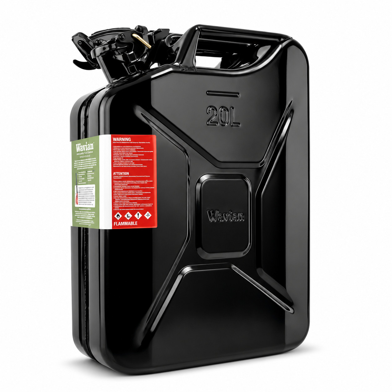 Wavian 5 Gallon 20L NATO Steel Jerry Can w/ Leakproof Spout Black