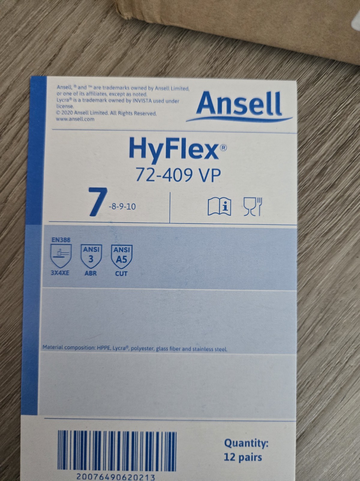 Ansell HyFlex (72-409 VP) (Size 7) Abrasion Resistant Work Gloves (24 Pairs)